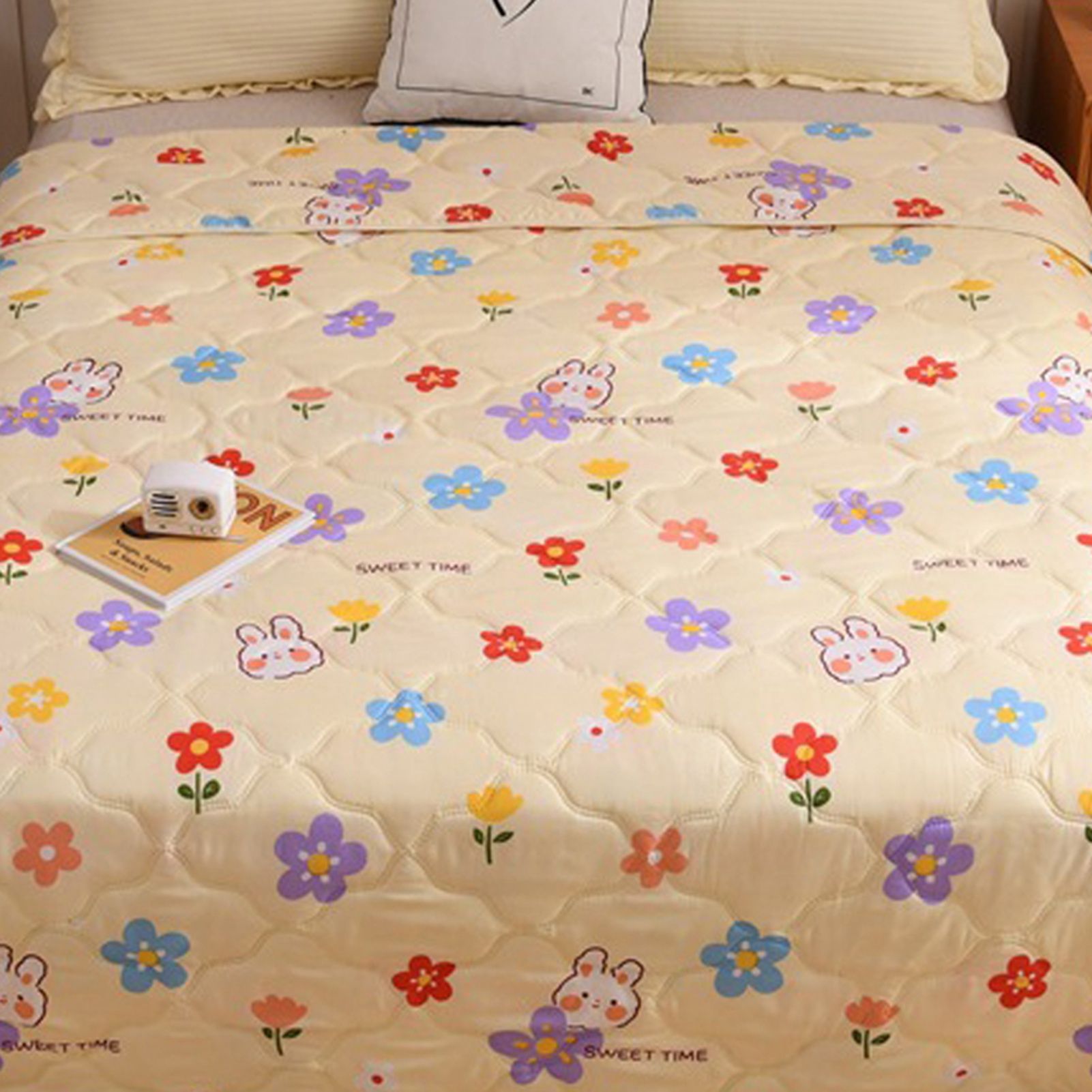 Cotton Quilt Washable Embroidery Ultrasonic Quilting Skin Friendly Cotton Comfortable Breathable Summer Quilt Flowers 180x200cm - Image 2
