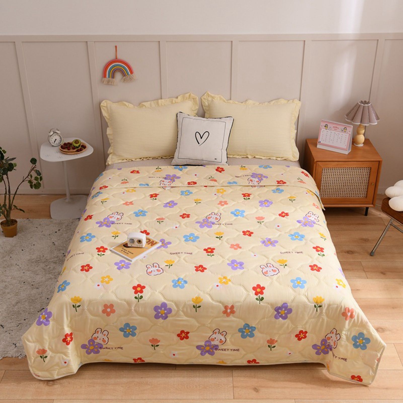 Cotton Quilt Washable Embroidery Ultrasonic Quilting Skin Friendly Cotton Comfortable Breathable Summer Quilt Flowers 180x200cm - Image 4