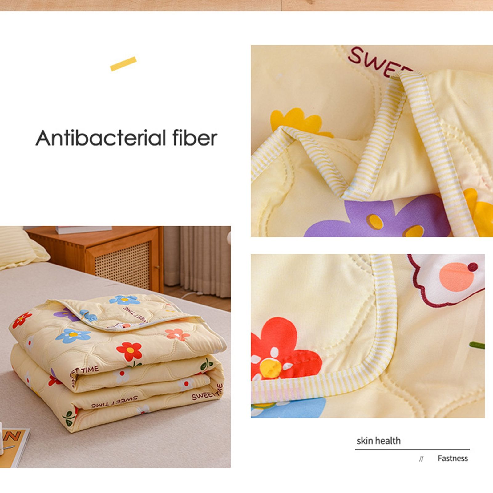 Cotton Quilt Washable Embroidery Ultrasonic Quilting Skin Friendly Cotton Comfortable Breathable Summer Quilt Flowers 180x200cm - Image 5