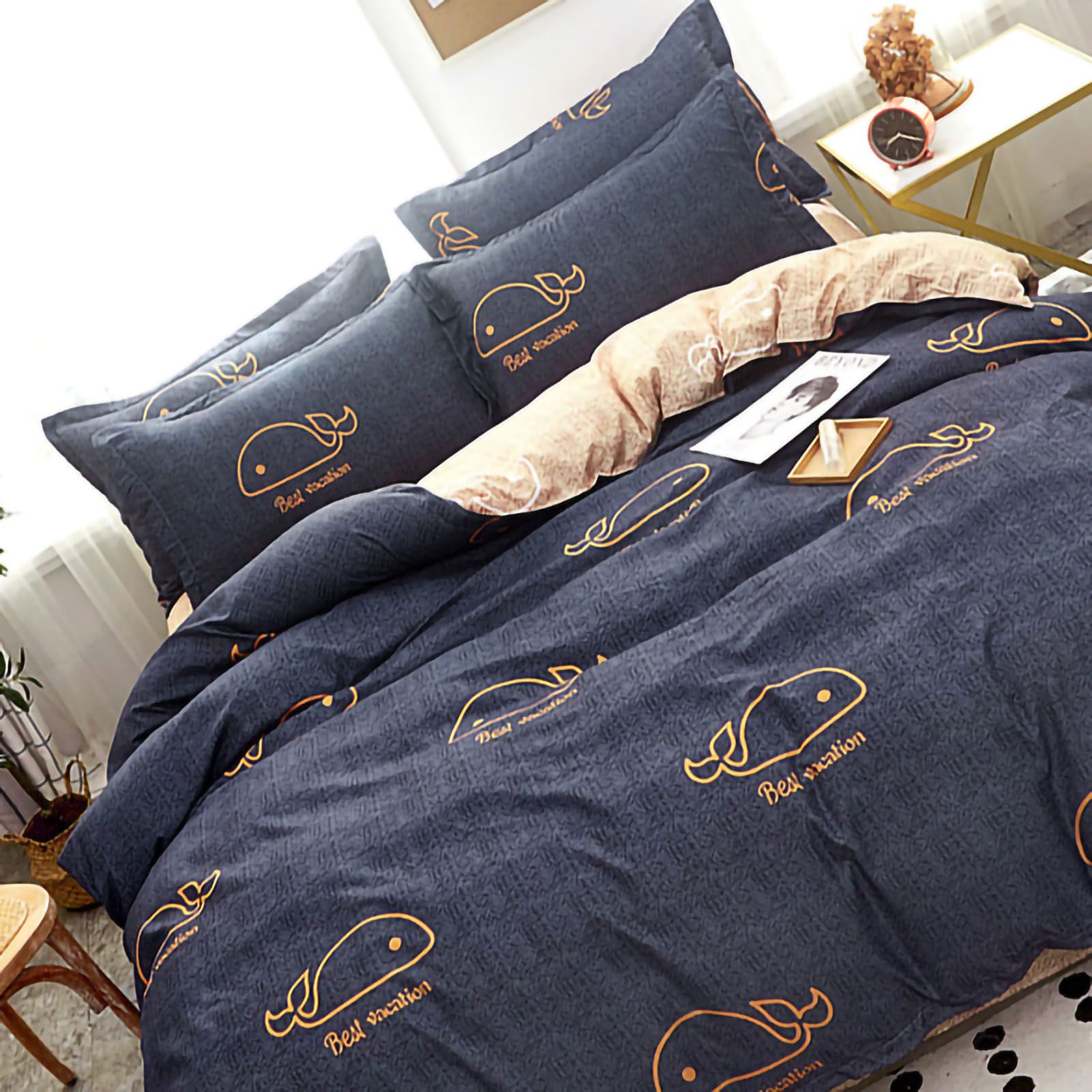 Skin Friendly Quilt Cover Thickened Polyester Soft Brushed Duvet Cover Quilt Bedding for Dormitory Bedroom Whale 180x220cm - Image 2