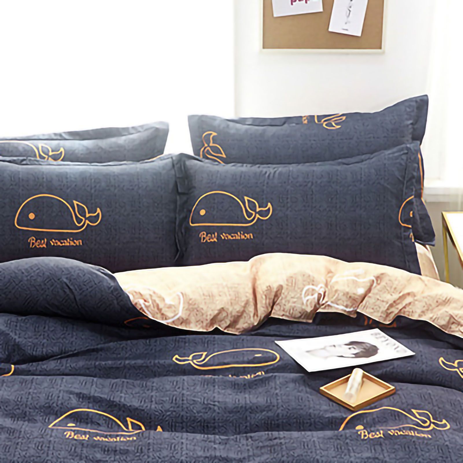 Skin Friendly Quilt Cover Thickened Polyester Soft Brushed Duvet Cover Quilt Bedding for Dormitory Bedroom Whale 180x220cm - Image 3