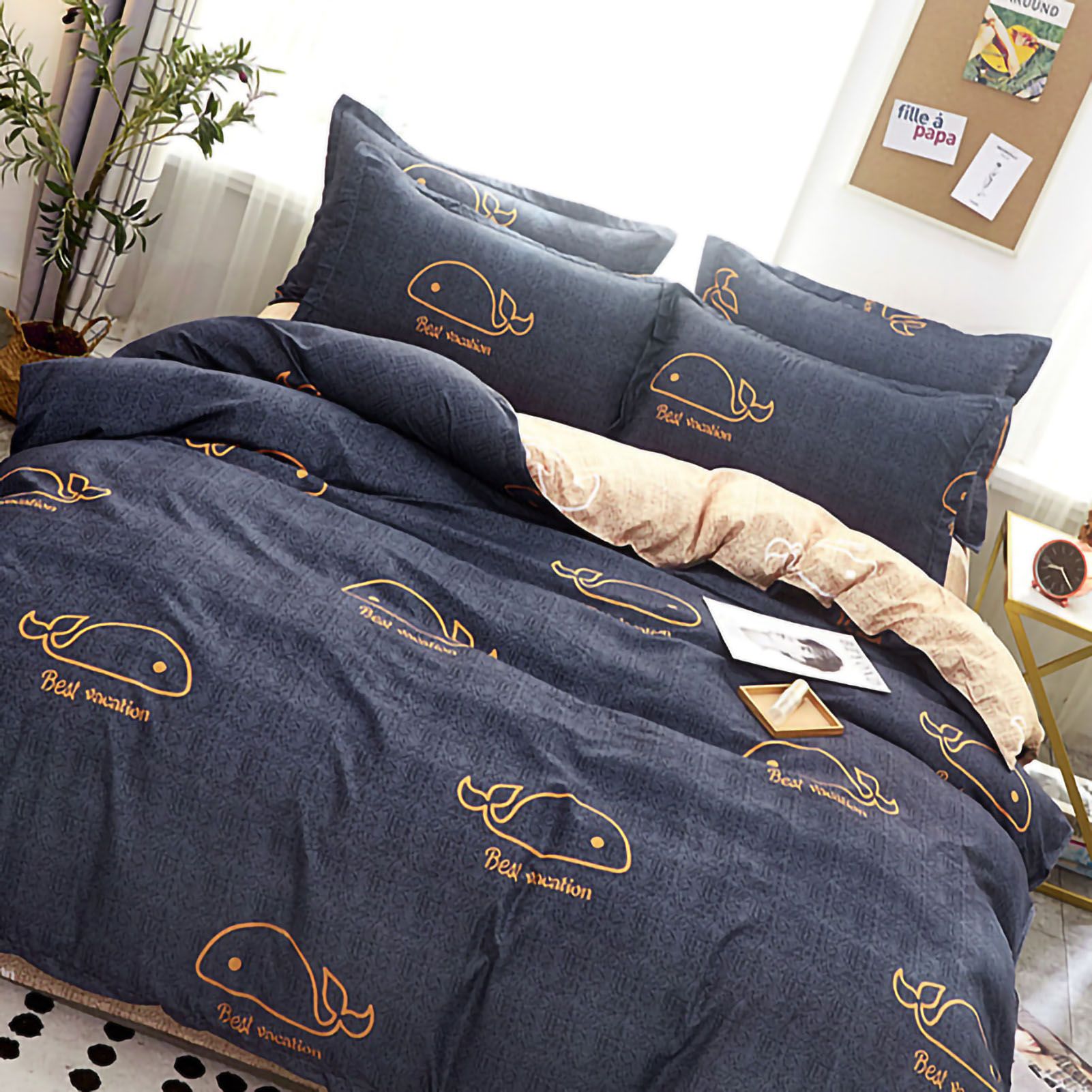 Skin Friendly Quilt Cover Thickened Polyester Soft Brushed Duvet Cover Quilt Bedding for Dormitory Bedroom Whale 180x220cm - Image 4