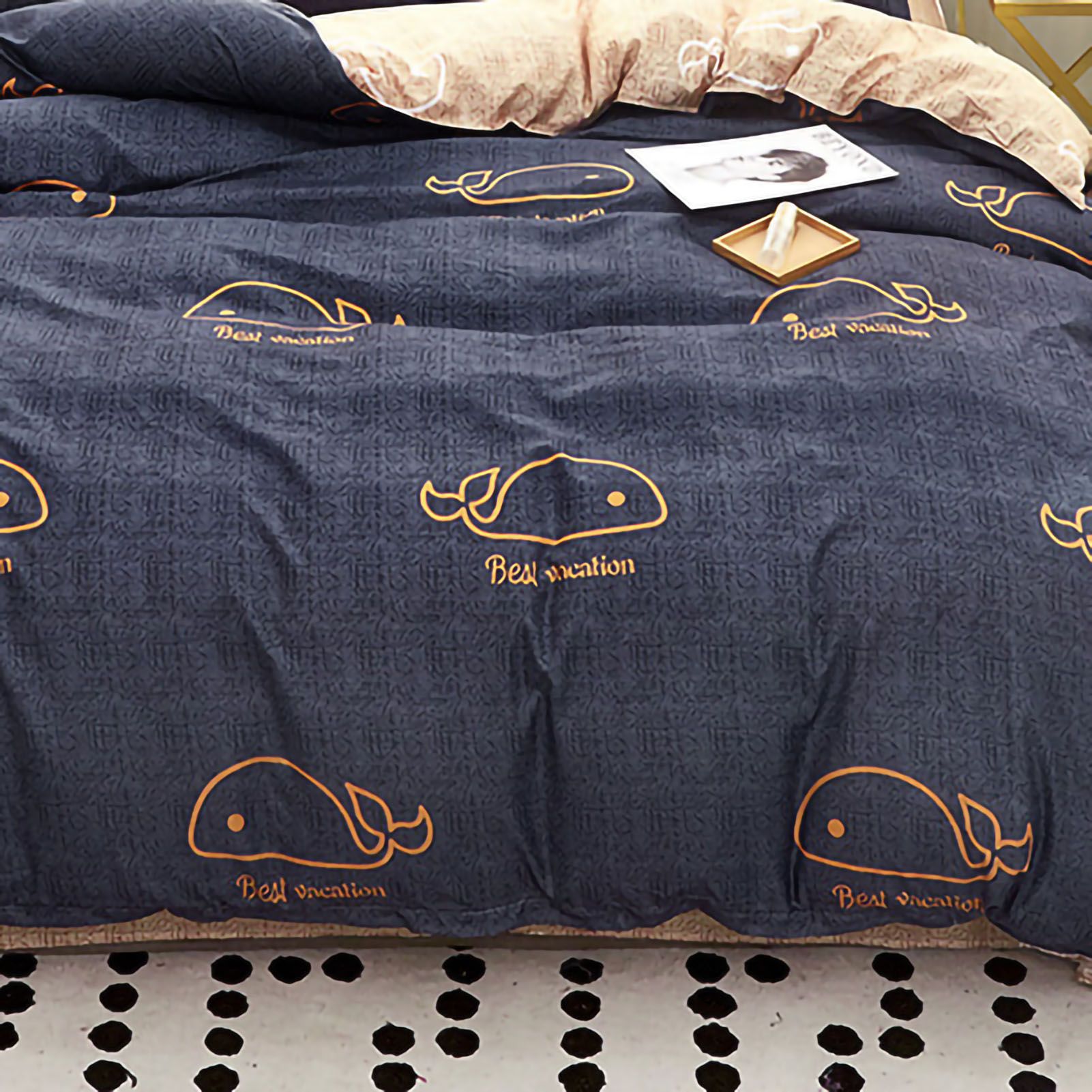 Skin Friendly Quilt Cover Thickened Polyester Soft Brushed Duvet Cover Quilt Bedding for Dormitory Bedroom Whale 180x220cm - Image 5