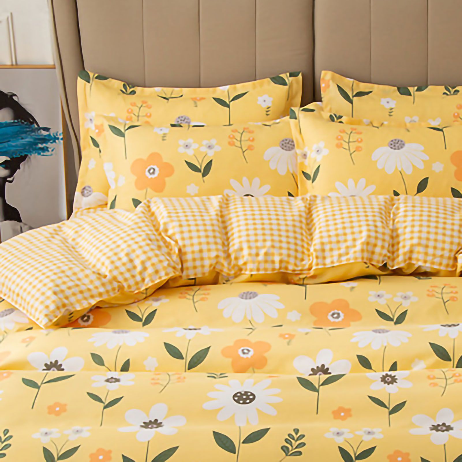 Skin Friendly Quilt Cover Thickened Polyester Soft Brushed Duvet Cover Quilt Bedding for Dormitory Bedroom Yellow Flowers 180x220cm - Image 2