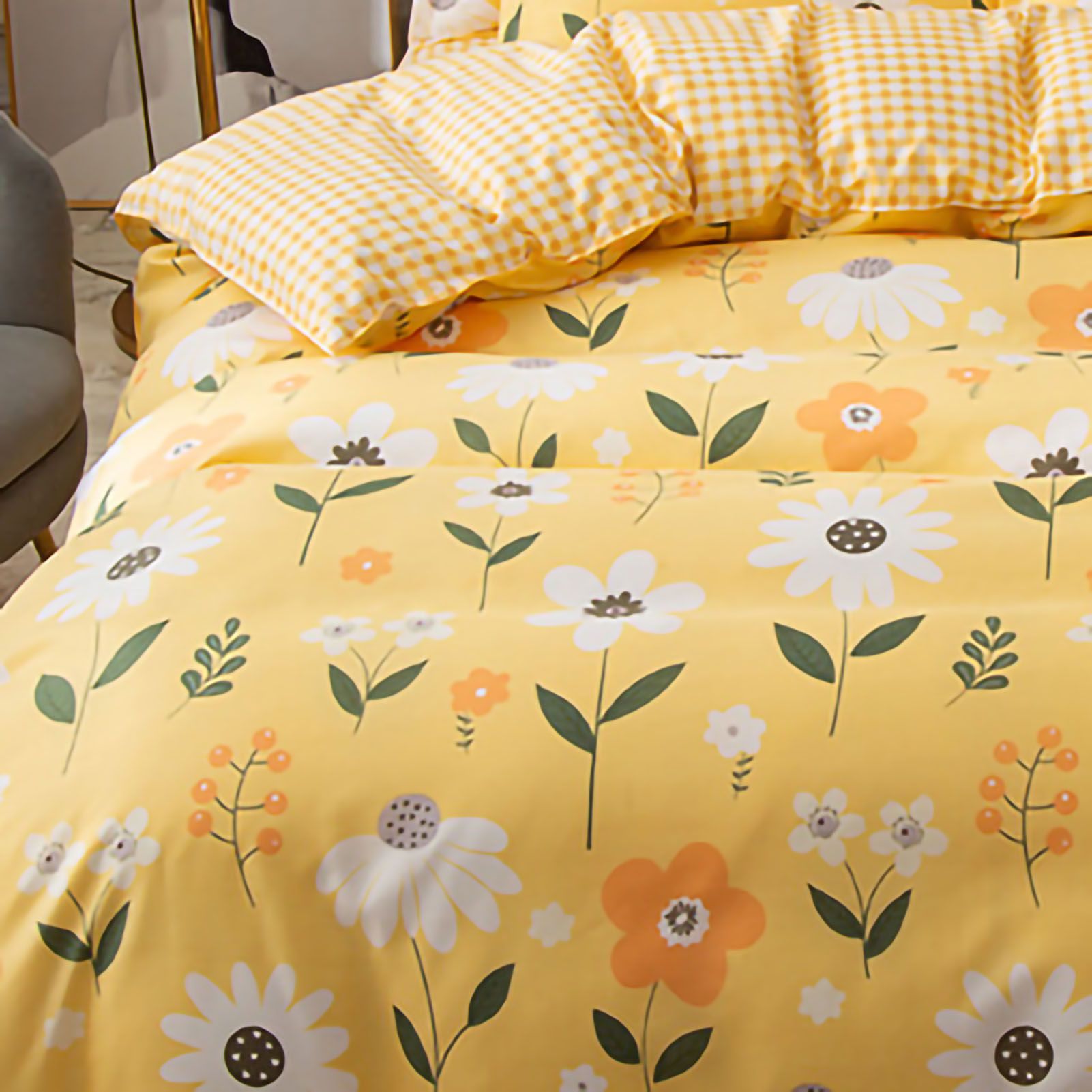 Skin Friendly Quilt Cover Thickened Polyester Soft Brushed Duvet Cover Quilt Bedding for Dormitory Bedroom Yellow Flowers 180x220cm - Image 3