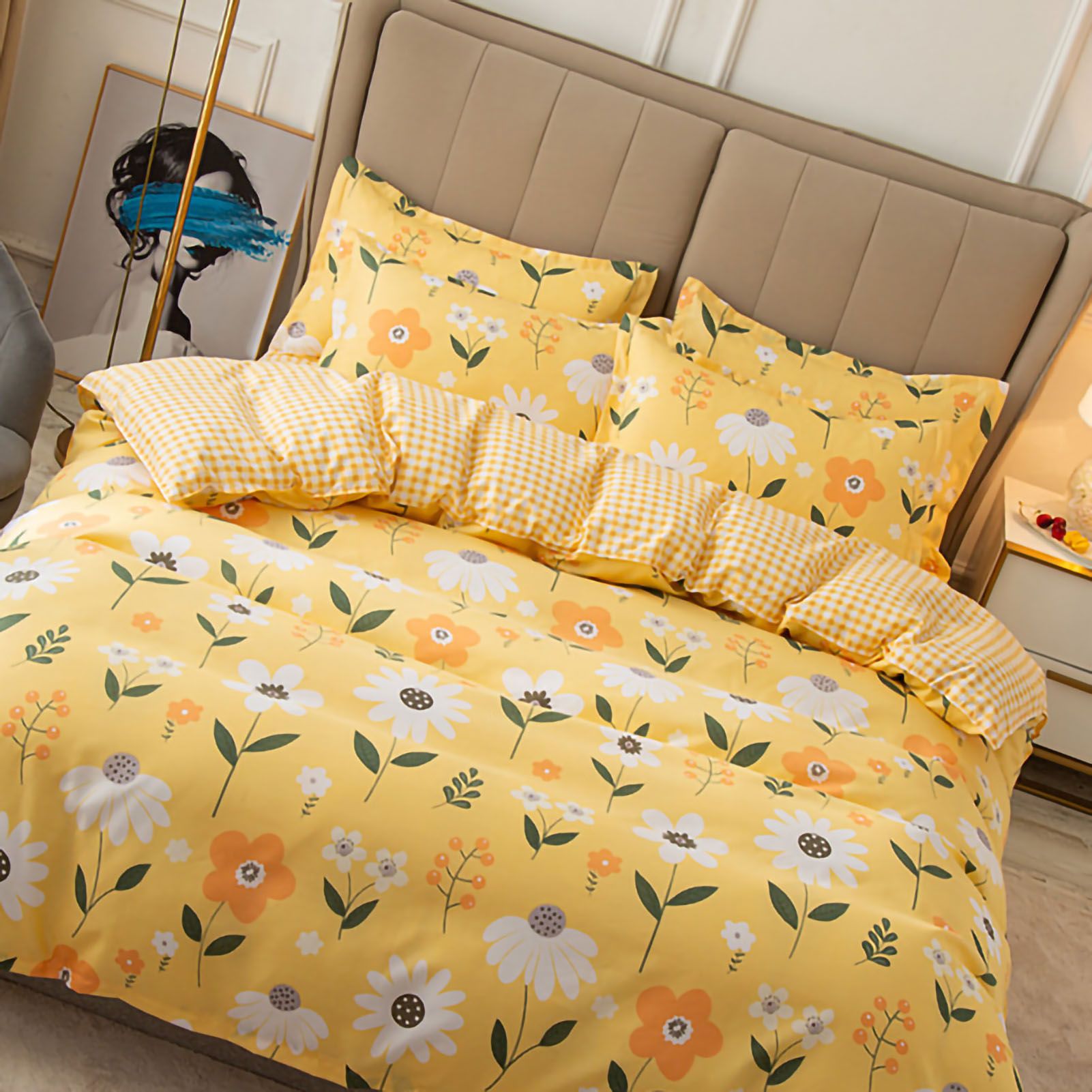 Skin Friendly Quilt Cover Thickened Polyester Soft Brushed Duvet Cover Quilt Bedding for Dormitory Bedroom Yellow Flowers 180x220cm - Image 4