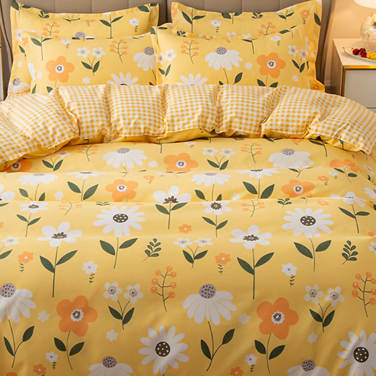 Skin Friendly Quilt Cover Thickened Polyester Soft Brushed Duvet Cover Quilt Bedding for Dormitory Bedroom Yellow Flowers 180x220cm - Image 5