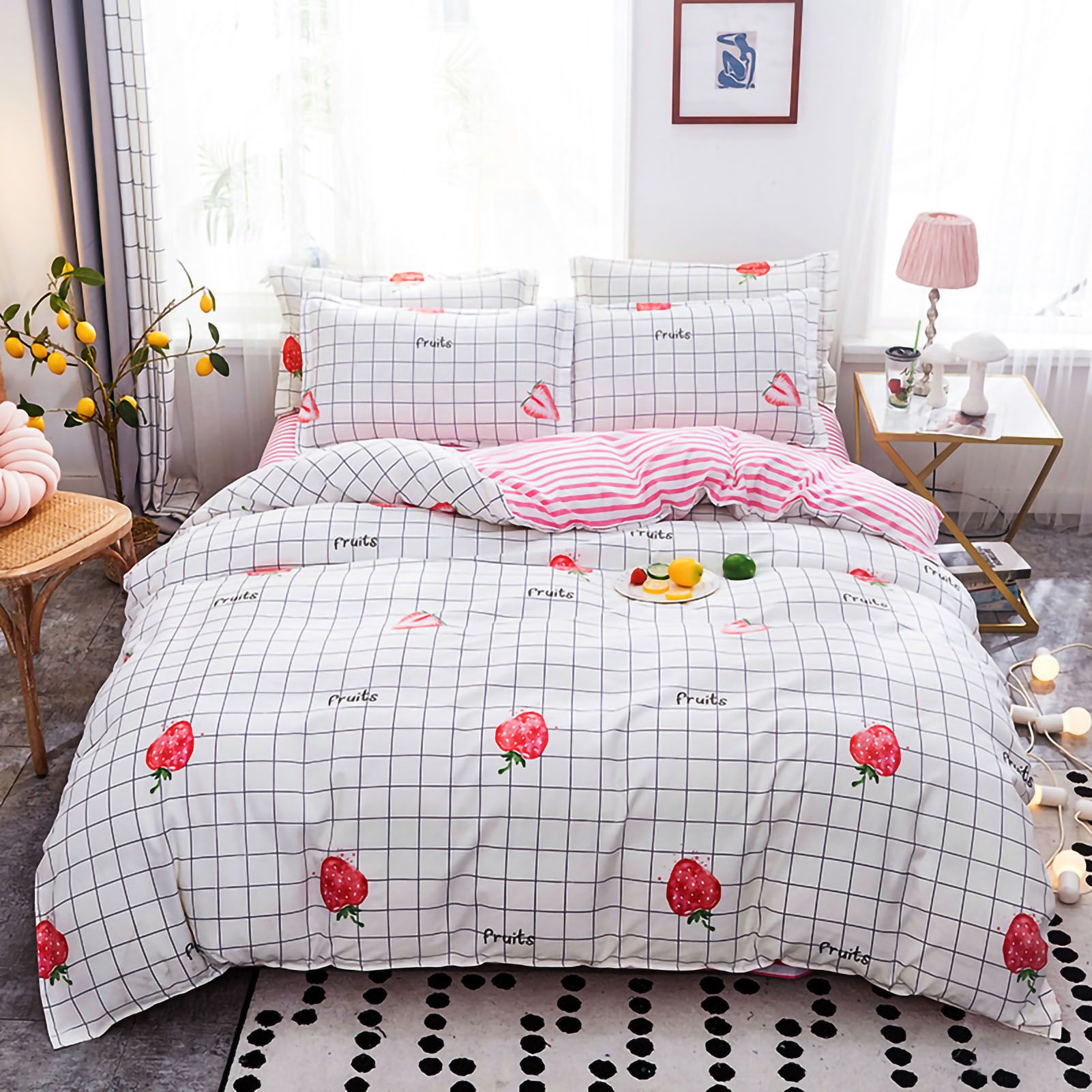 Skin Friendly Quilt Cover Thickened Polyester Soft Brushed Duvet Cover Quilt Bedding for Dormitory Bedroom Fruit 150x200cm - Image 1