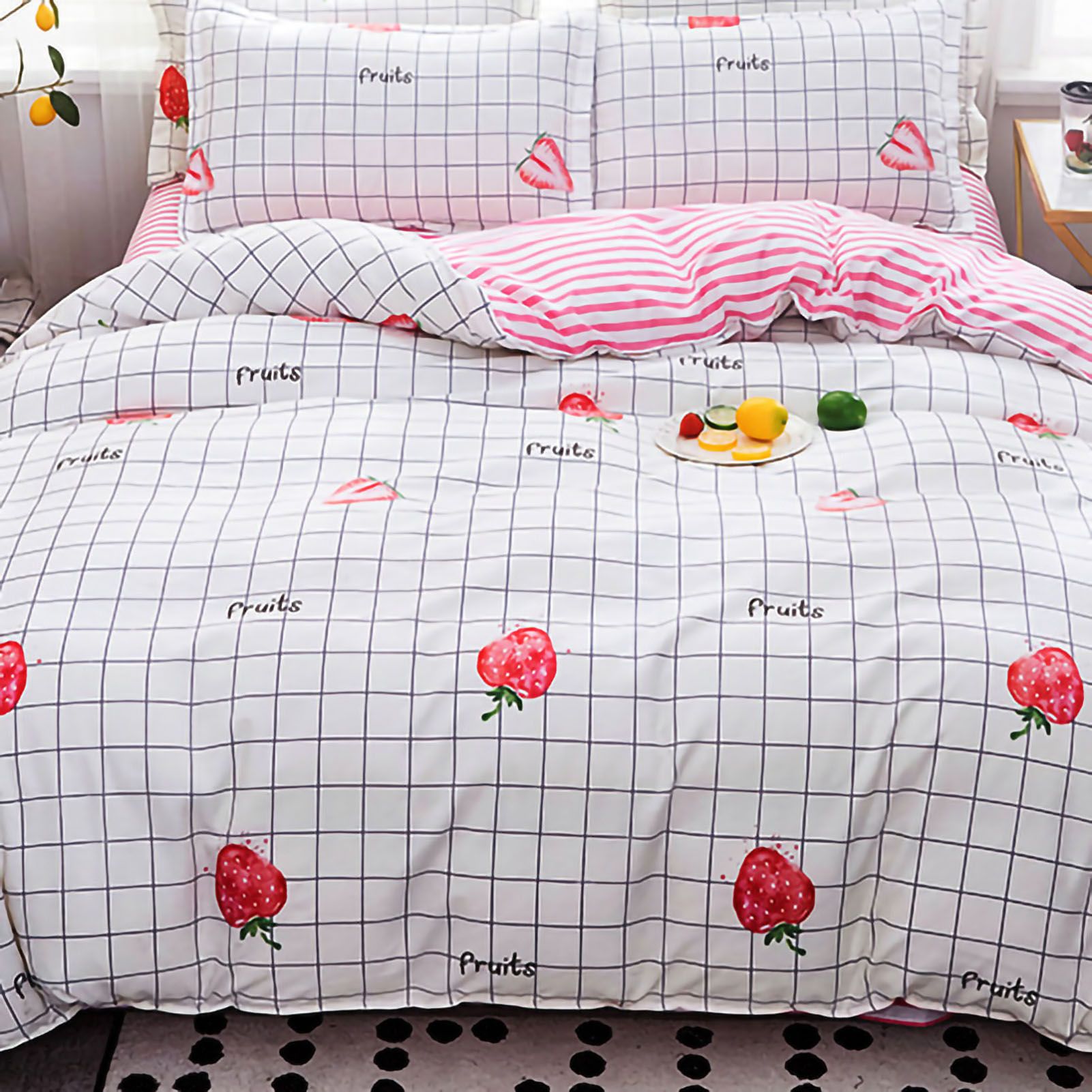 Skin Friendly Quilt Cover Thickened Polyester Soft Brushed Duvet Cover Quilt Bedding for Dormitory Bedroom Fruit 150x200cm - Image 5