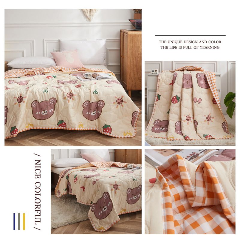 Summer Blanket Polyester Fiber Washable Skin Friendly Summer Quilt Thin Blanket Bed Accessories for Dormitory Bear 180x200cm/70.87x78.74in - Image 5