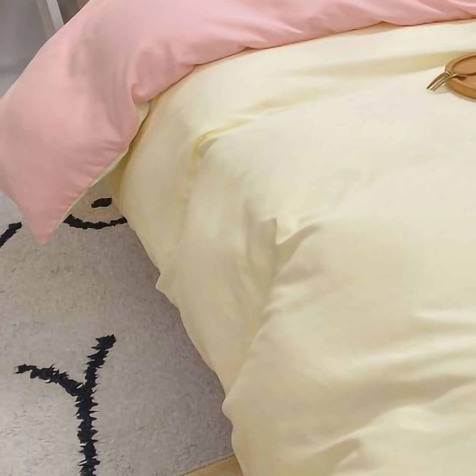 Solid Color Sheet Quilt Cover Pillow Cover Warm Breathable Washed Cotton Bed Sheet Set Creamy Pink 1.5m Four Piece Set - Image 4