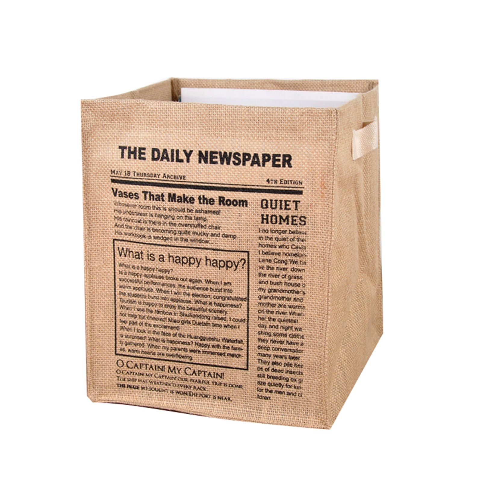 Jute Storage Box Foldable Waterproof Film Easy Cleaning Mild Texture Storage Basket for Home Office TDN Pattern - Image 1