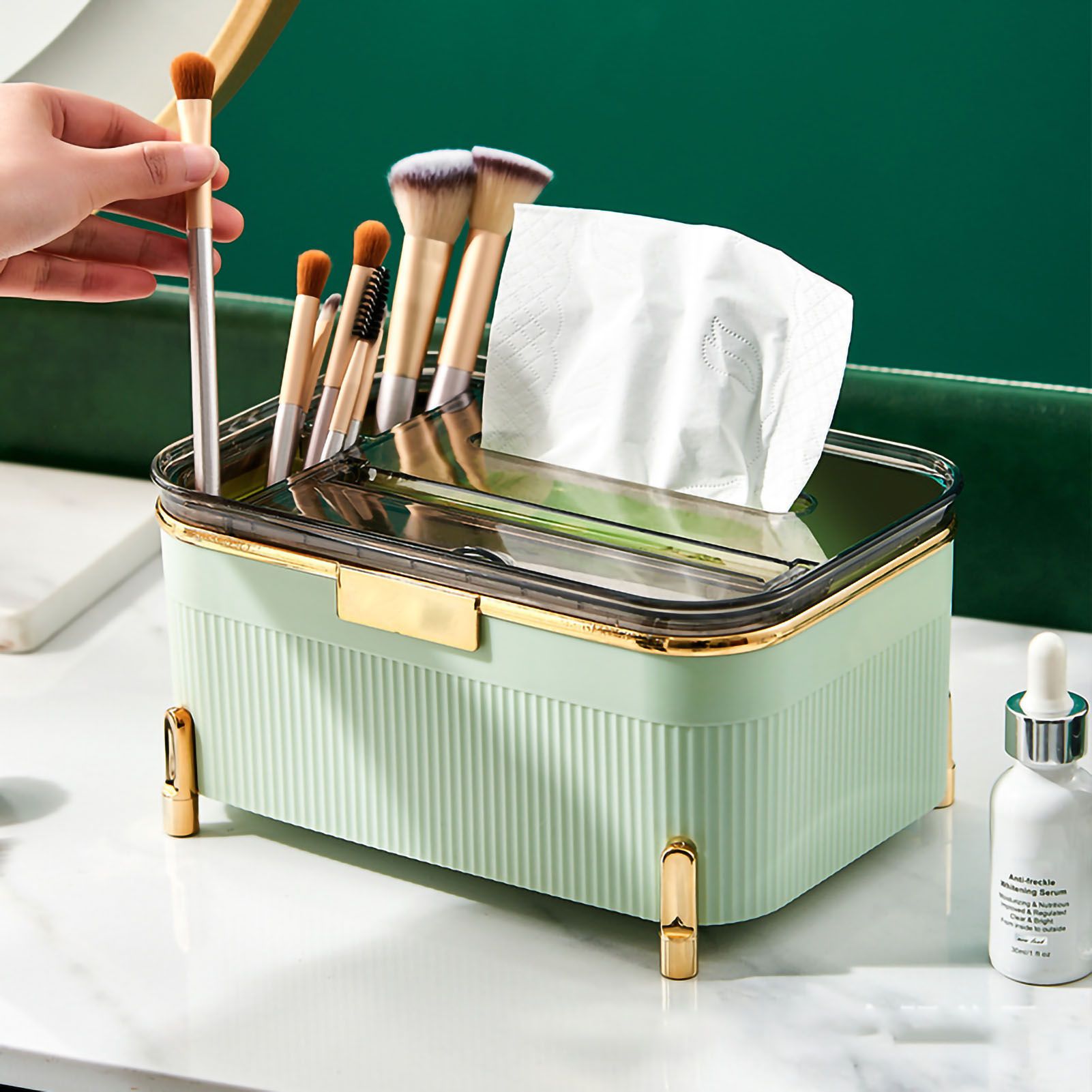 Multifunctional Tissue Box Household Desktop Storage Box Tissue Holder Box for Living Room Office Light Green - Image 5