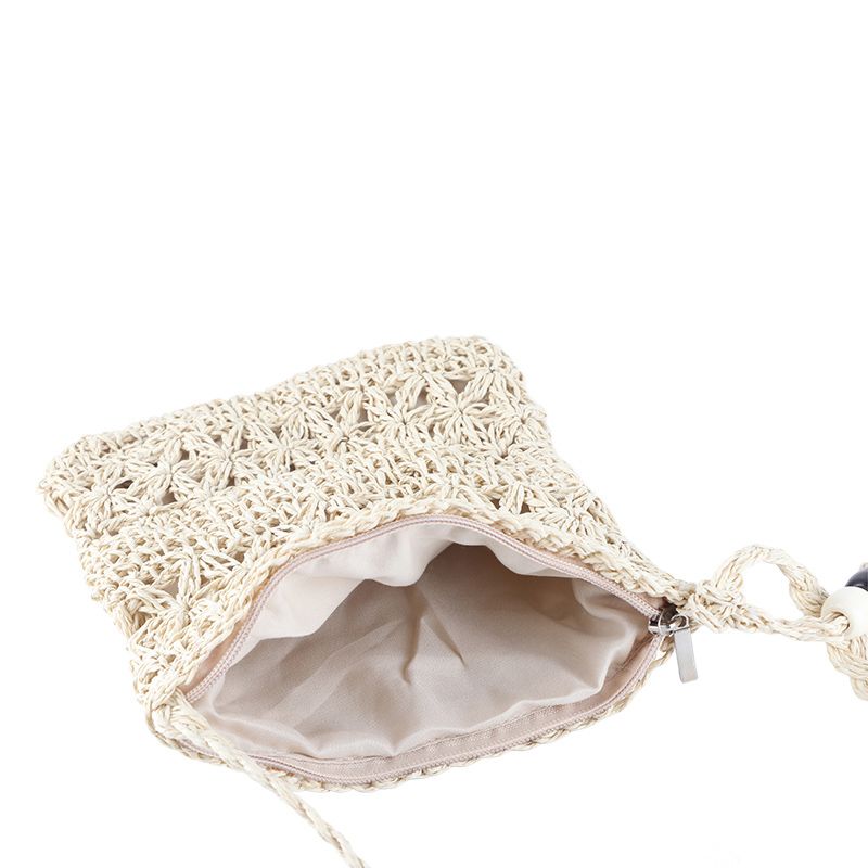 Straw Satchel Weave Bag Hand Knitting Square Shape Tassels Woven Bag for Beach Dating Beige - Image 4