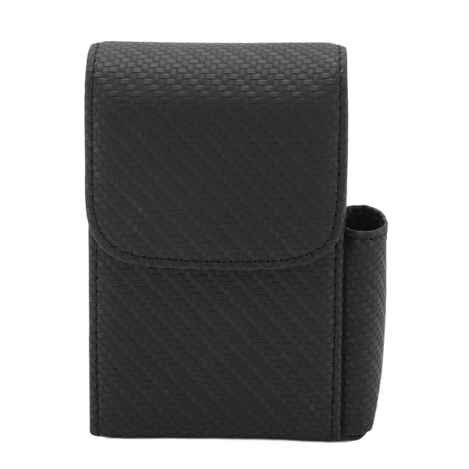 PU Leather Cigarette Box Woven Pattern Cigarette and Lighter Holder Multifunctional 20 Pieces Cigarette Case Black - Image 1