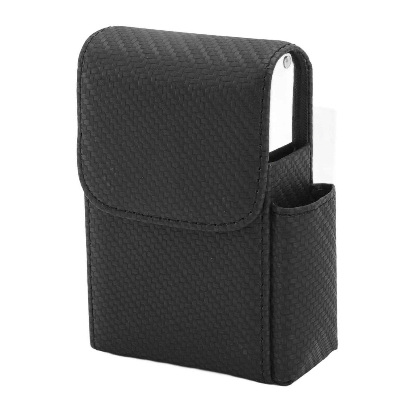 PU Leather Cigarette Box Woven Pattern Cigarette and Lighter Holder Multifunctional 20 Pieces Cigarette Case Black - Image 2