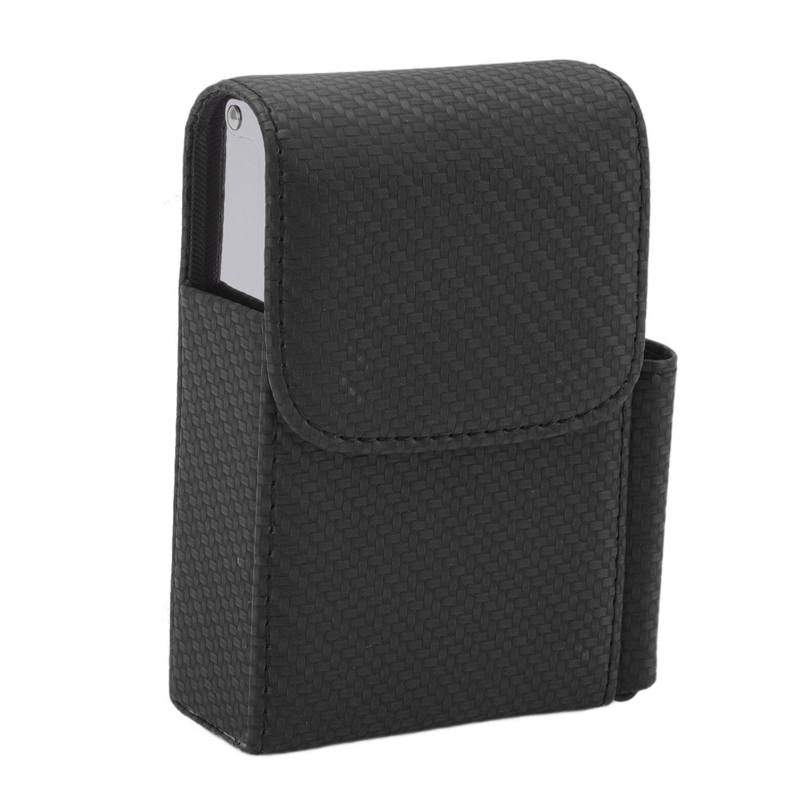 PU Leather Cigarette Box Woven Pattern Cigarette and Lighter Holder Multifunctional 20 Pieces Cigarette Case Black - Image 3