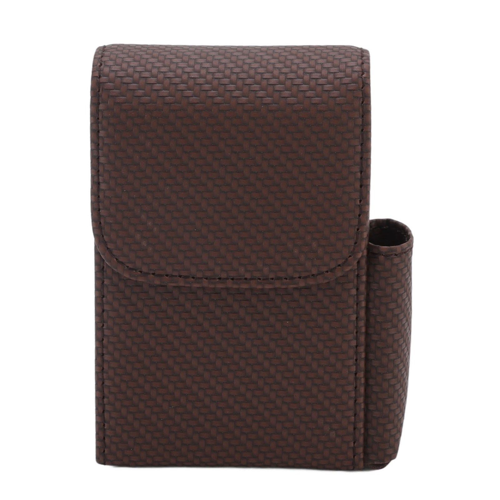 PU Leather Cigarette Box Woven Pattern Cigarette and Lighter Holder Multifunctional 20 Pieces Cigarette Case Brown - Image 1