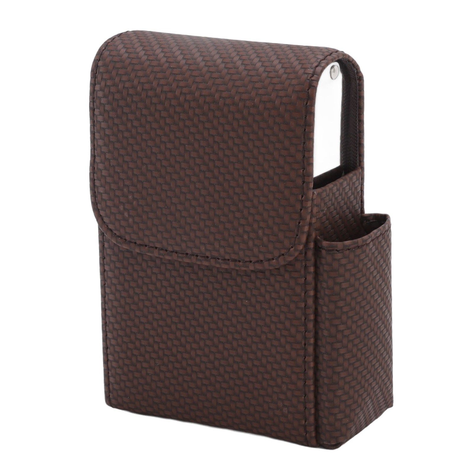 PU Leather Cigarette Box Woven Pattern Cigarette and Lighter Holder Multifunctional 20 Pieces Cigarette Case Brown - Image 2
