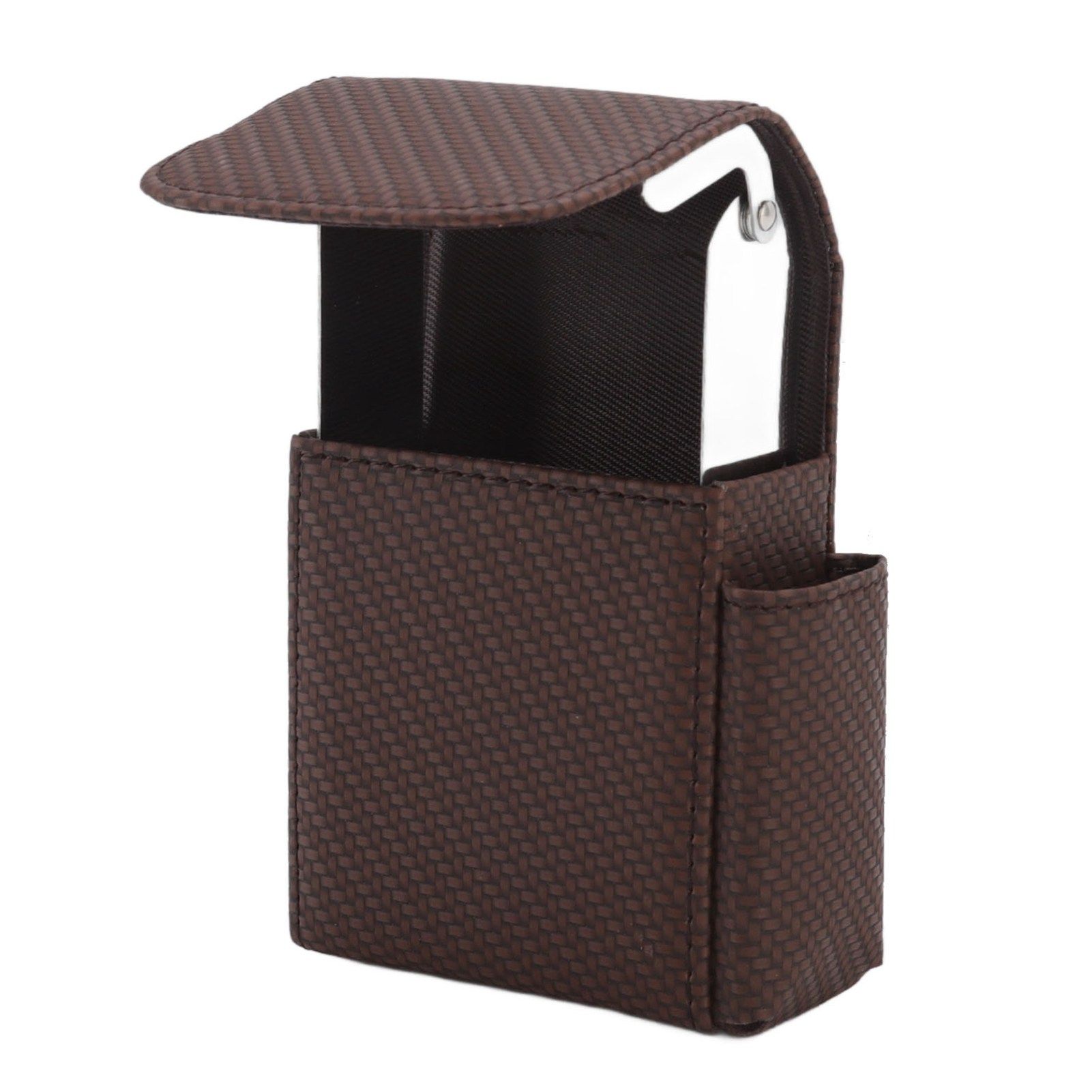 PU Leather Cigarette Box Woven Pattern Cigarette and Lighter Holder Multifunctional 20 Pieces Cigarette Case Brown - Image 4