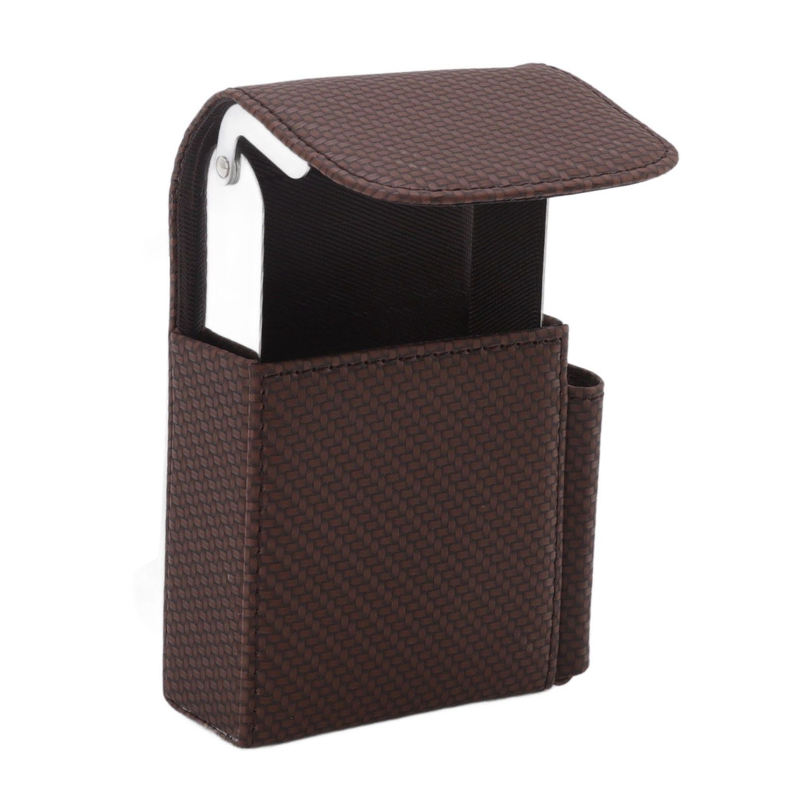 PU Leather Cigarette Box Woven Pattern Cigarette and Lighter Holder Multifunctional 20 Pieces Cigarette Case Brown - Image 6