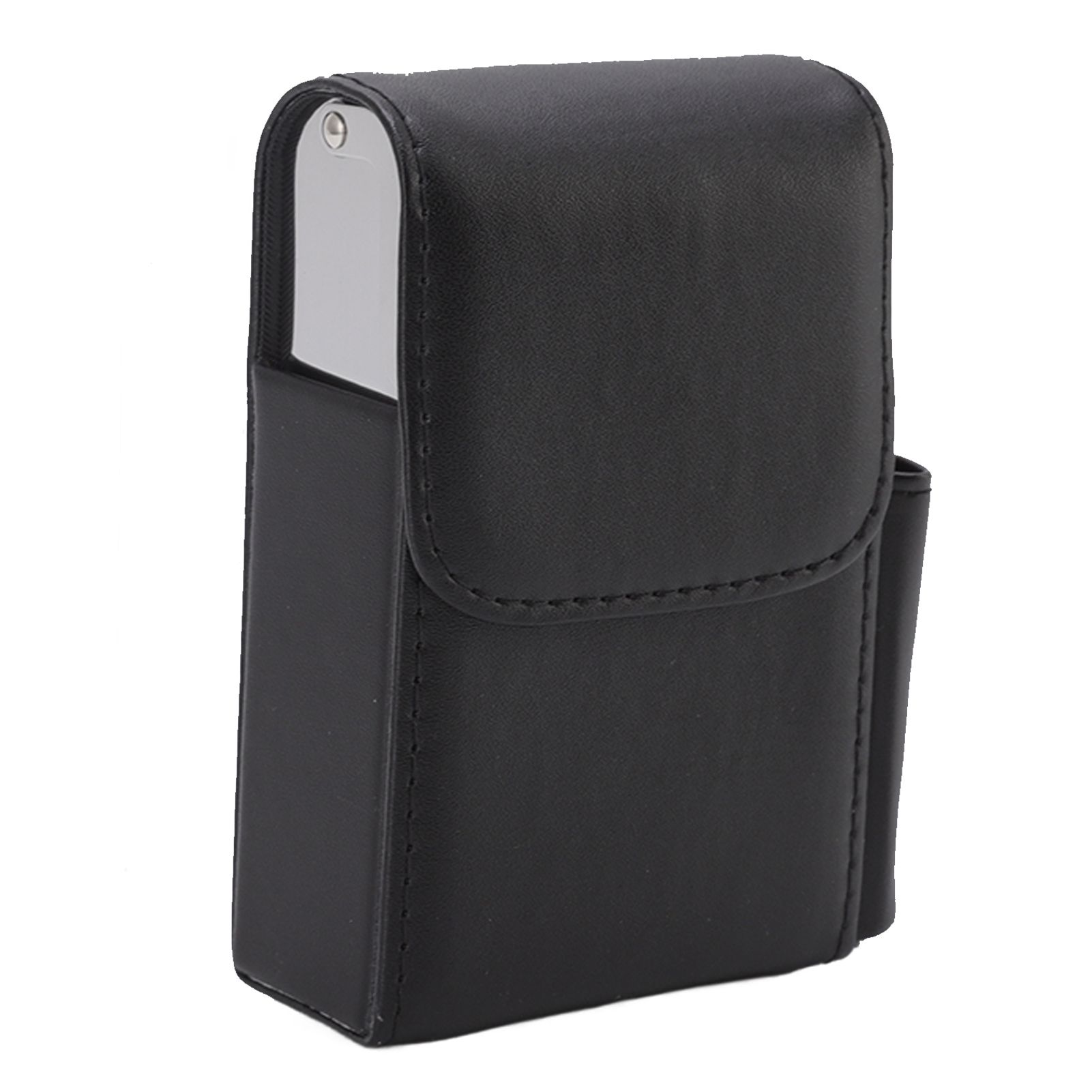 PU Cigarette Case with Lighter Holder 20 Packs Cigarette Box Wallet Design for Men Smoke Tools Black - Image 3