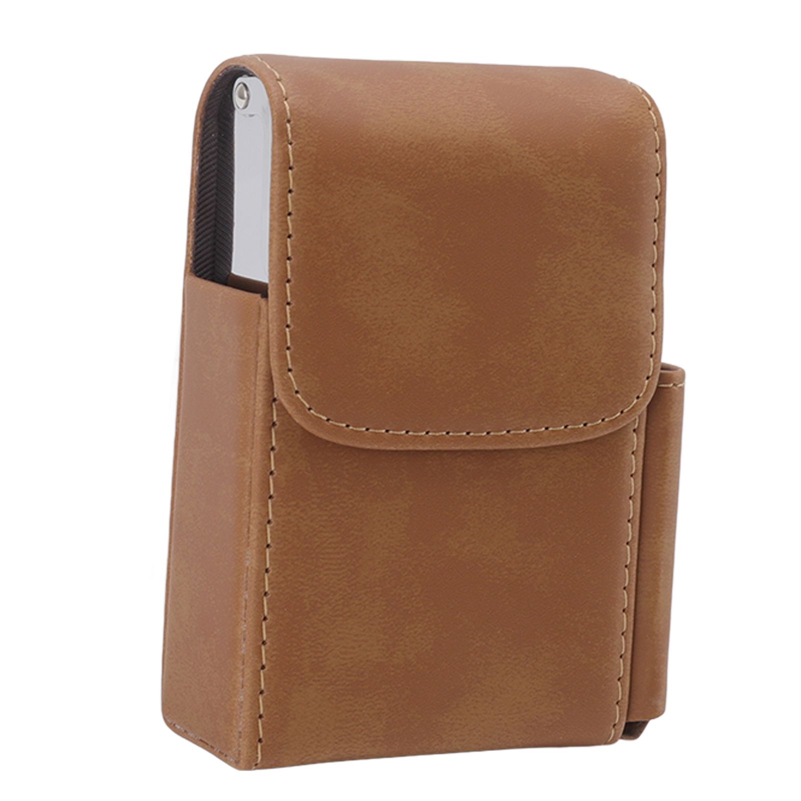 PU Cigarette Case with Lighter Holder 20 Packs Cigarette Box Wallet Design for Men Smoke Tools Brown - Image 2