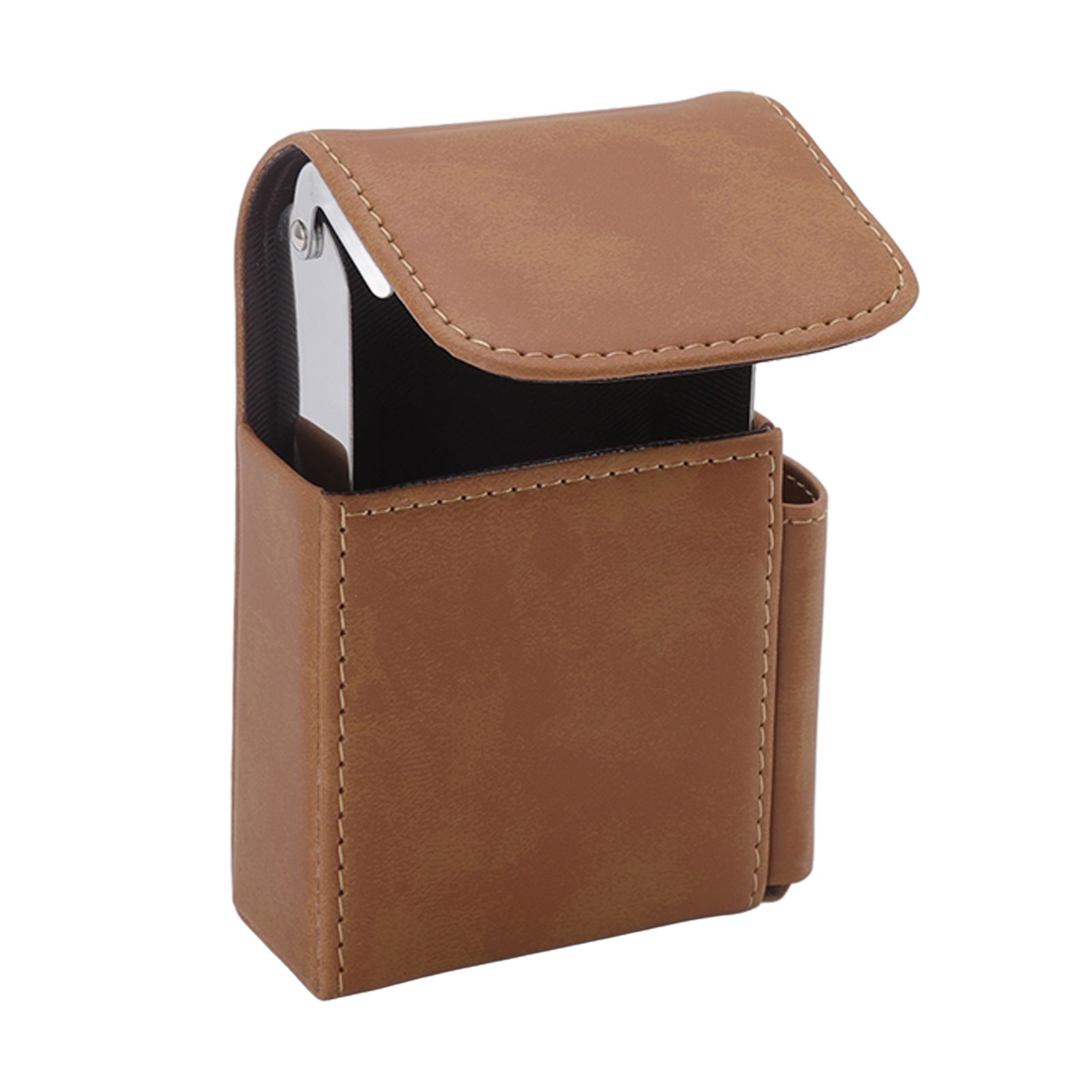 PU Cigarette Case with Lighter Holder 20 Packs Cigarette Box Wallet Design for Men Smoke Tools Brown - Image 7