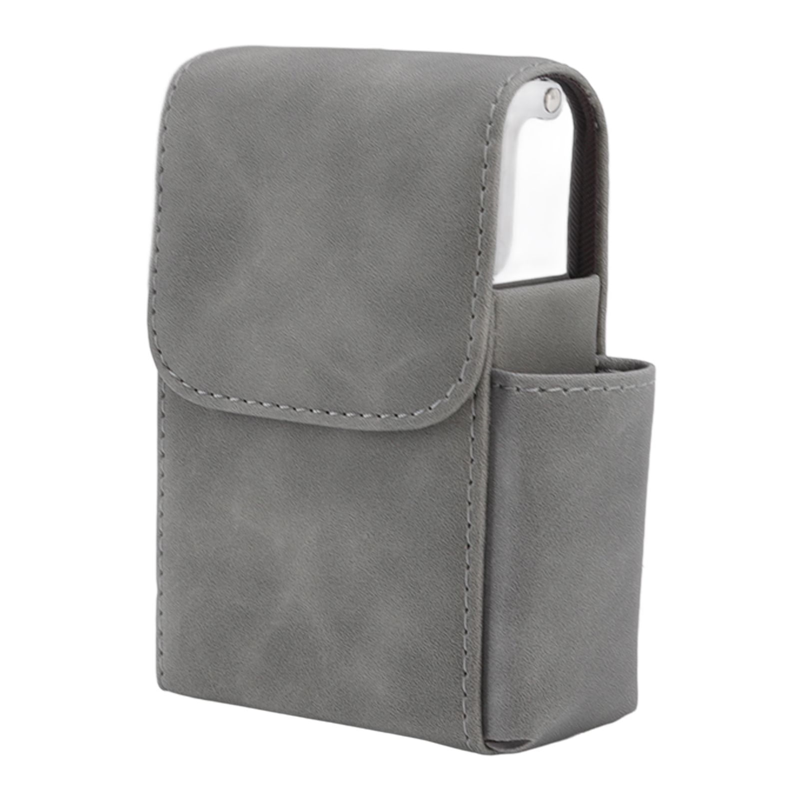 PU Cigarette Case with Lighter Holder 20 Packs Cigarette Box Wallet Design for Men Smoke Tools Gray - Image 3