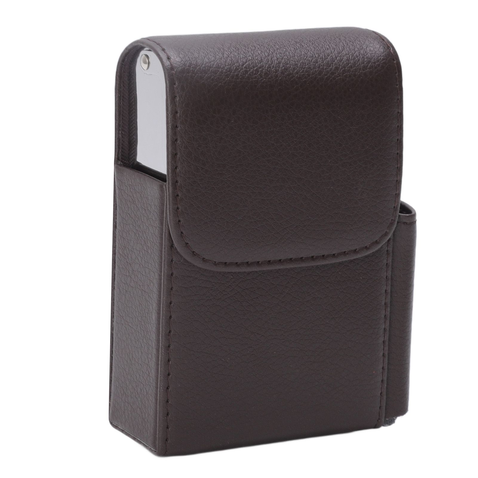 PU Leather Cigarette Box Anti Scratch Protective Storage Card Case with Lighter Holder Brown - Image 2