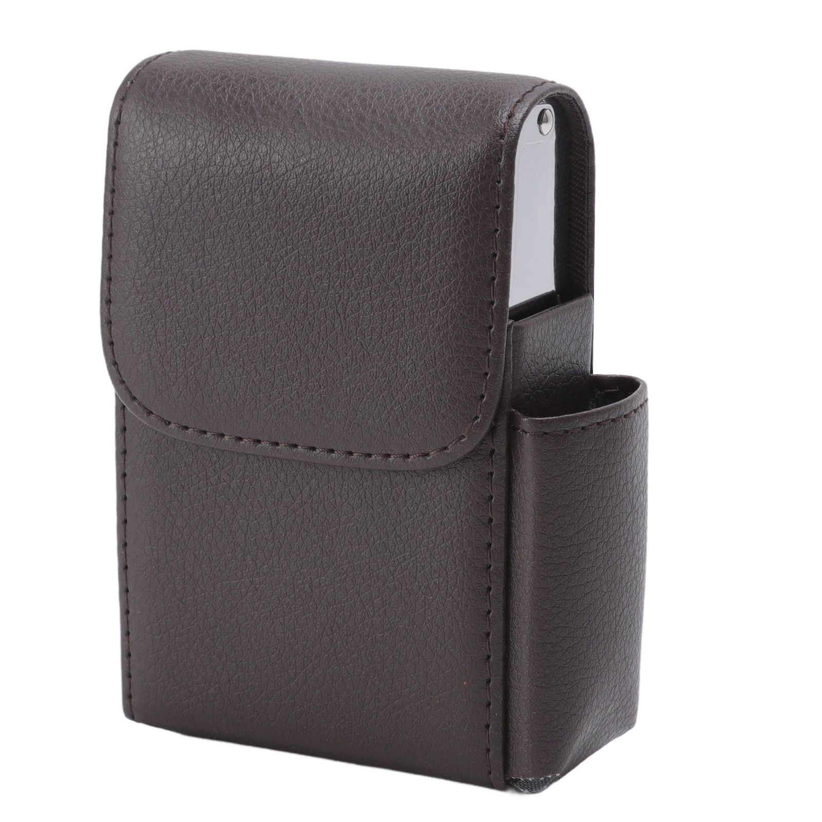 PU Leather Cigarette Box Anti Scratch Protective Storage Card Case with Lighter Holder Brown - Image 3