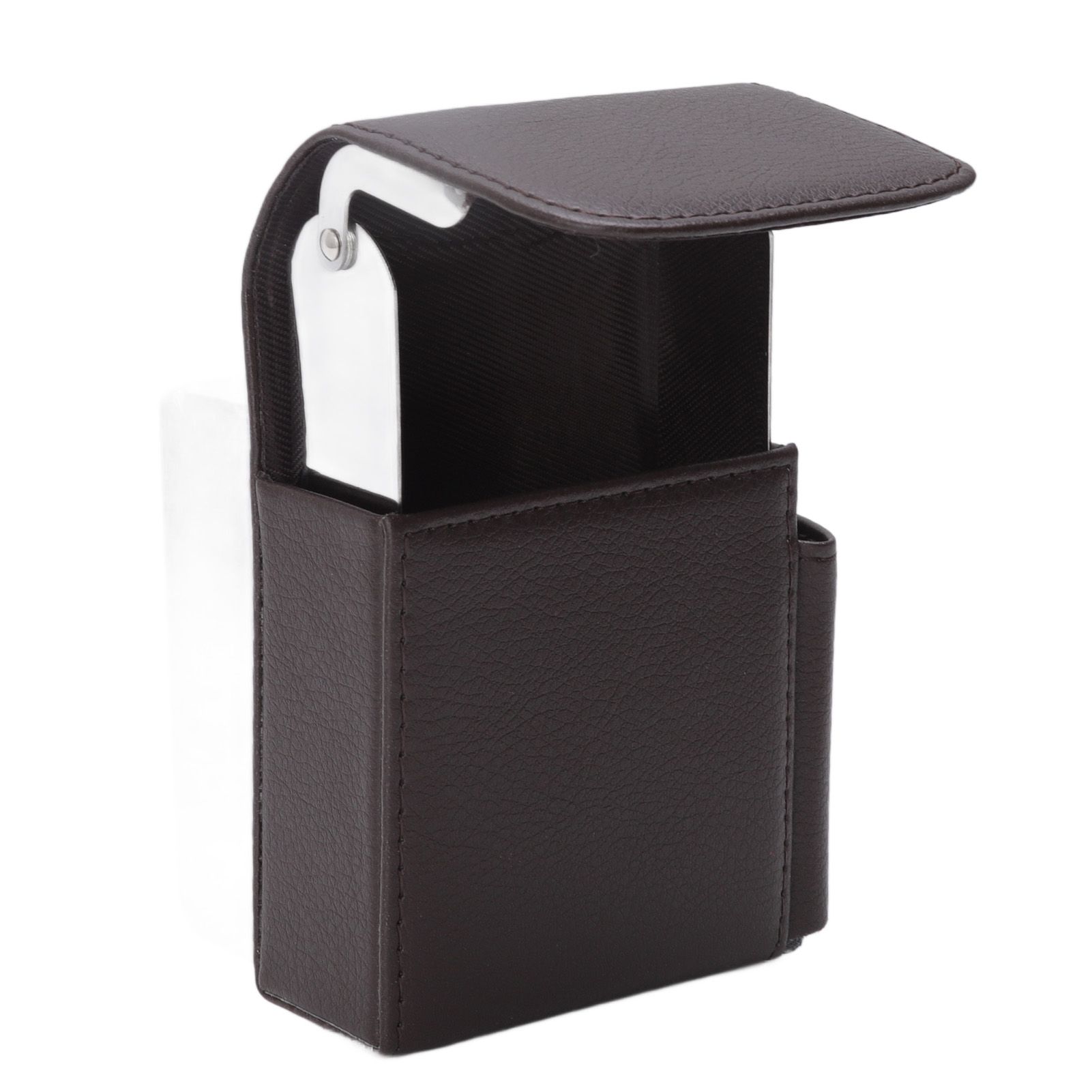 PU Leather Cigarette Box Anti Scratch Protective Storage Card Case with Lighter Holder Brown - Image 4