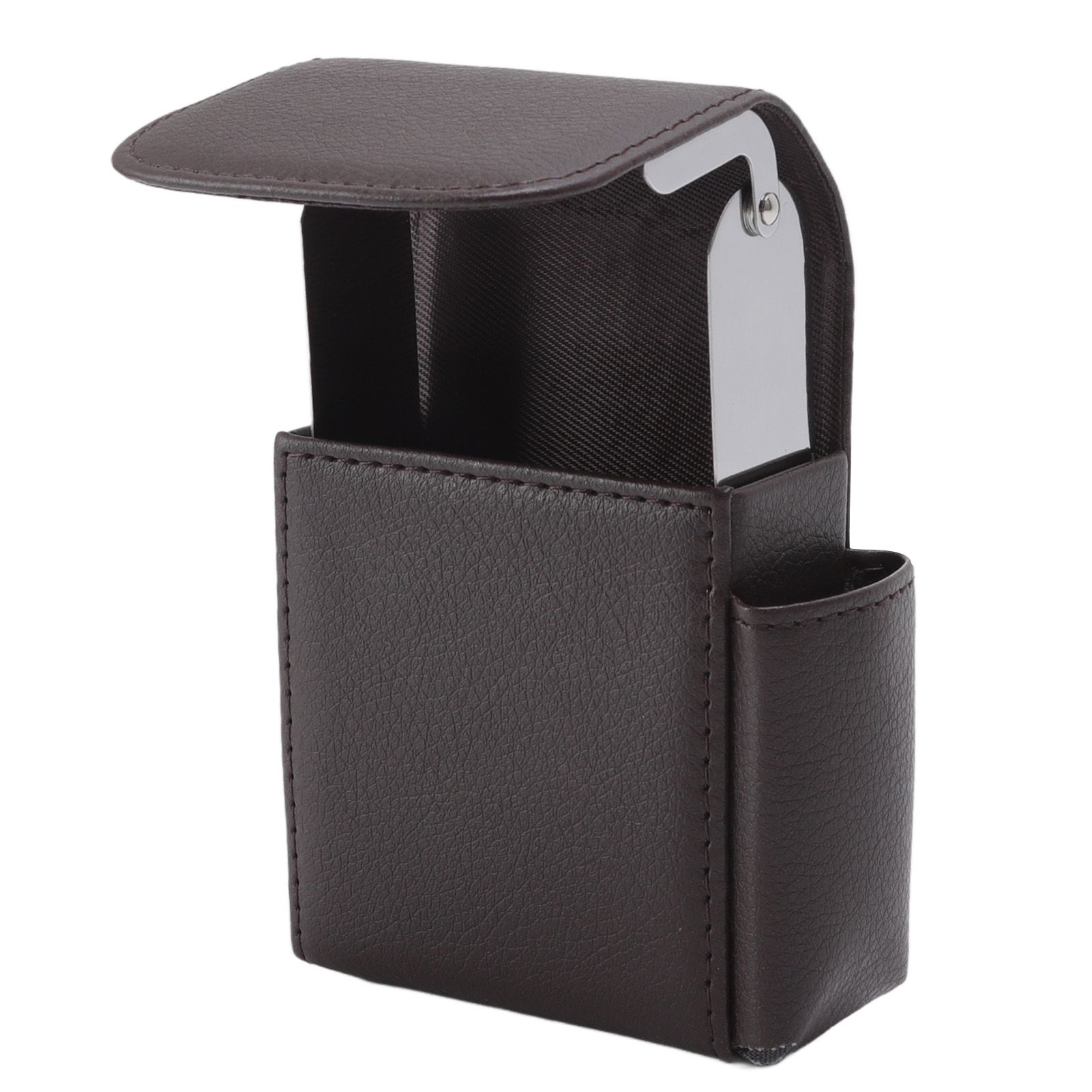PU Leather Cigarette Box Anti Scratch Protective Storage Card Case with Lighter Holder Brown - Image 5