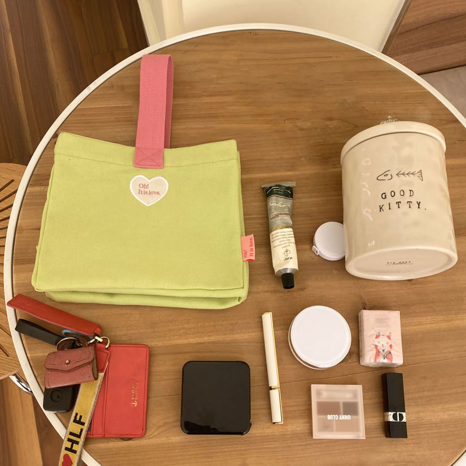 Bento Bag Heart Letter Embroidery Pattern Inner Pocket Storage Button Canvas Material Portable Lunch Box Bag Green - Image 4