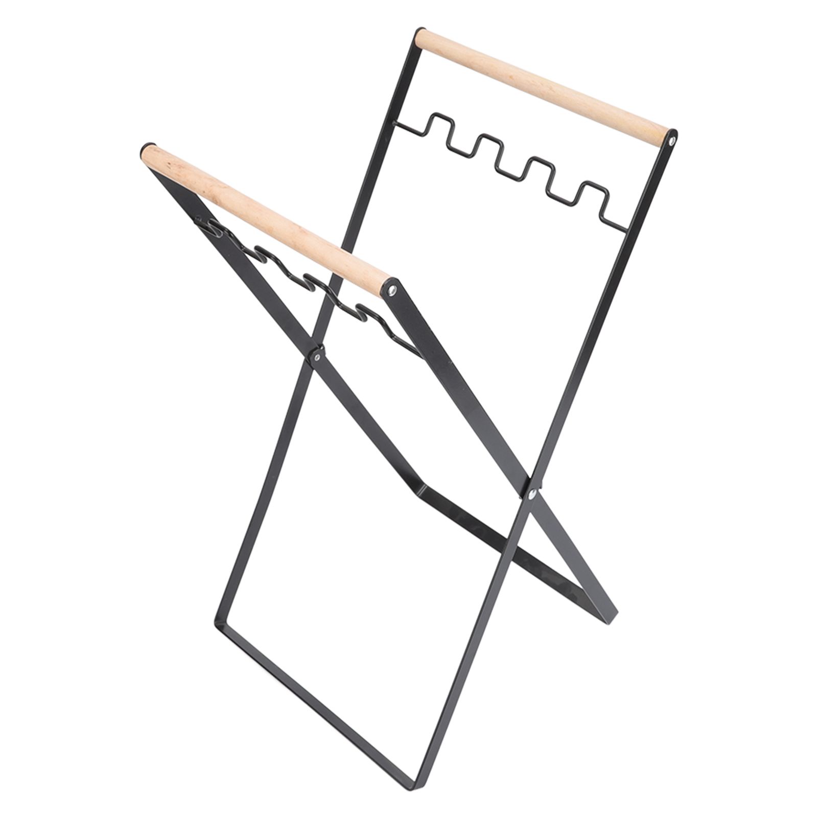 Trash Bag Holder Stand Rubber Wood Handle Iron Stand Flat Appearance Foldable Portable Garbage Bag Stand for Indoor Outdoor Use Black - Image 2