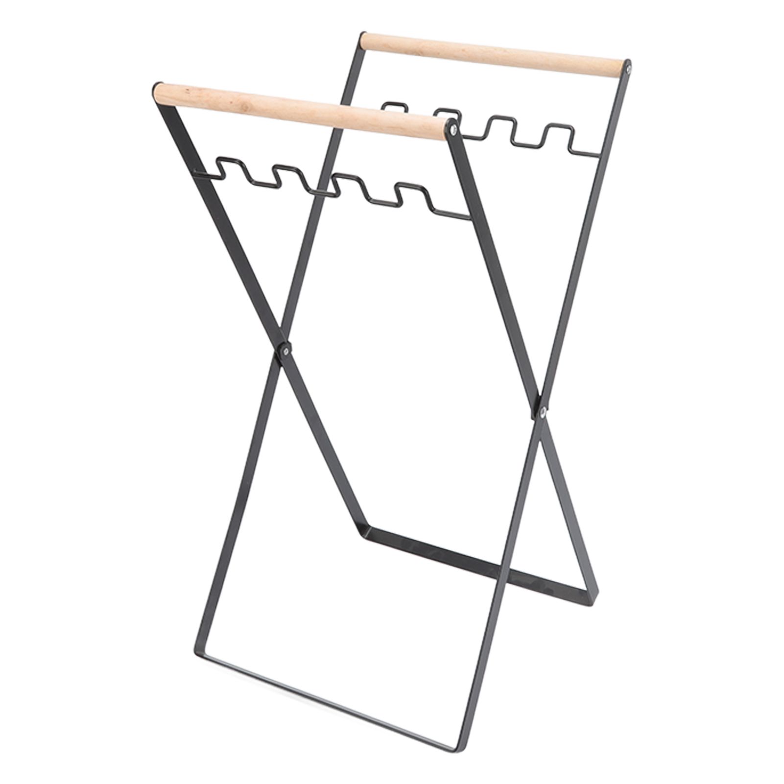 Trash Bag Holder Stand Rubber Wood Handle Iron Stand Flat Appearance Foldable Portable Garbage Bag Stand for Indoor Outdoor Use Black - Image 3