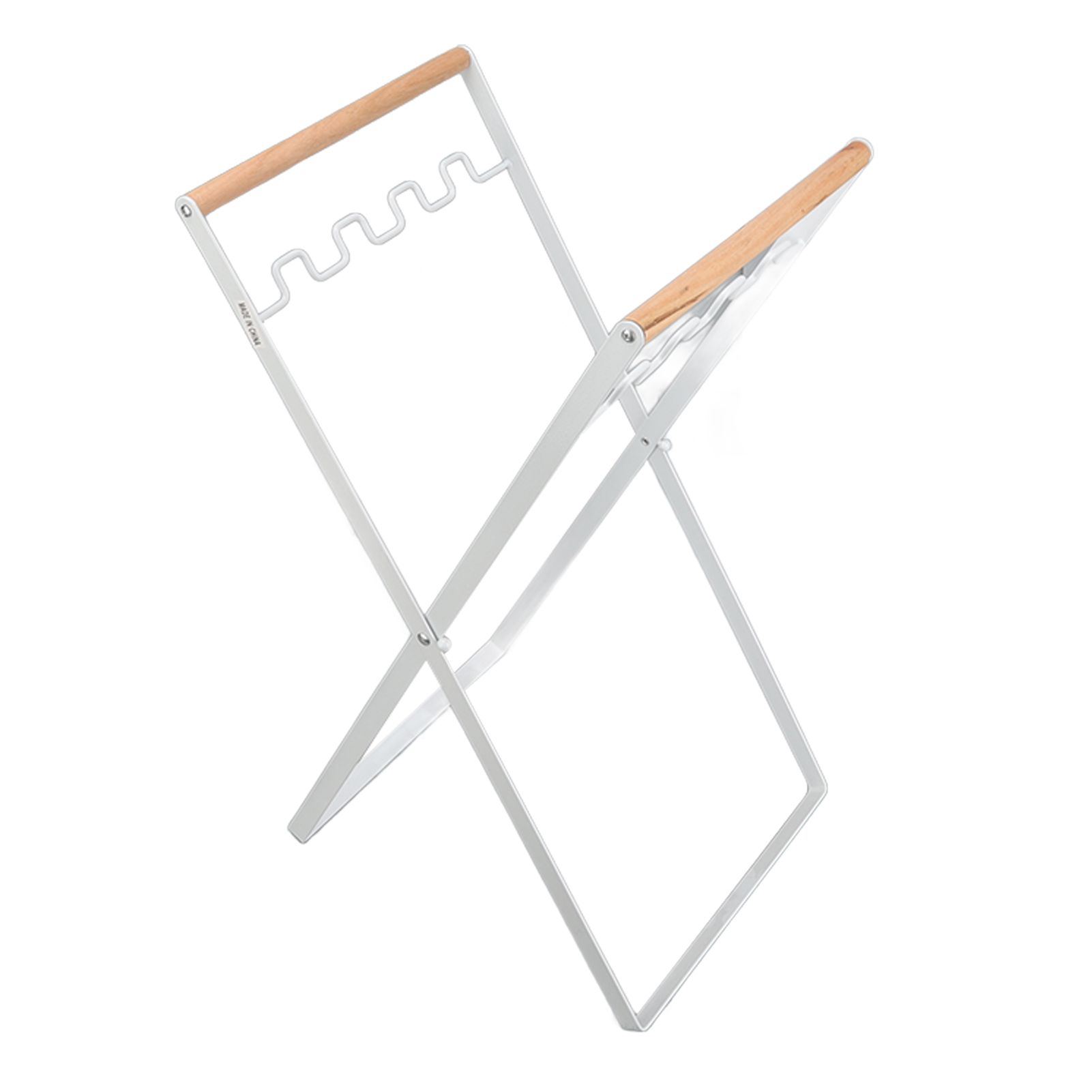 Trash Bag Holder Stand Rubber Wood Handle Iron Stand Flat Appearance Foldable Portable Garbage Bag Stand for Indoor Outdoor Use White - Image 1