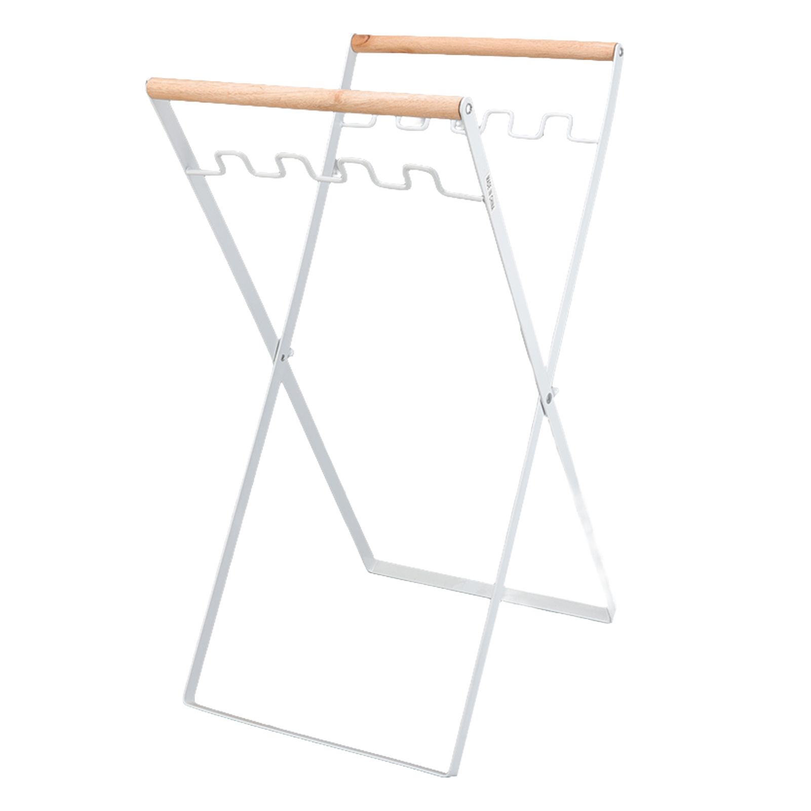 Trash Bag Holder Stand Rubber Wood Handle Iron Stand Flat Appearance Foldable Portable Garbage Bag Stand for Indoor Outdoor Use White - Image 2