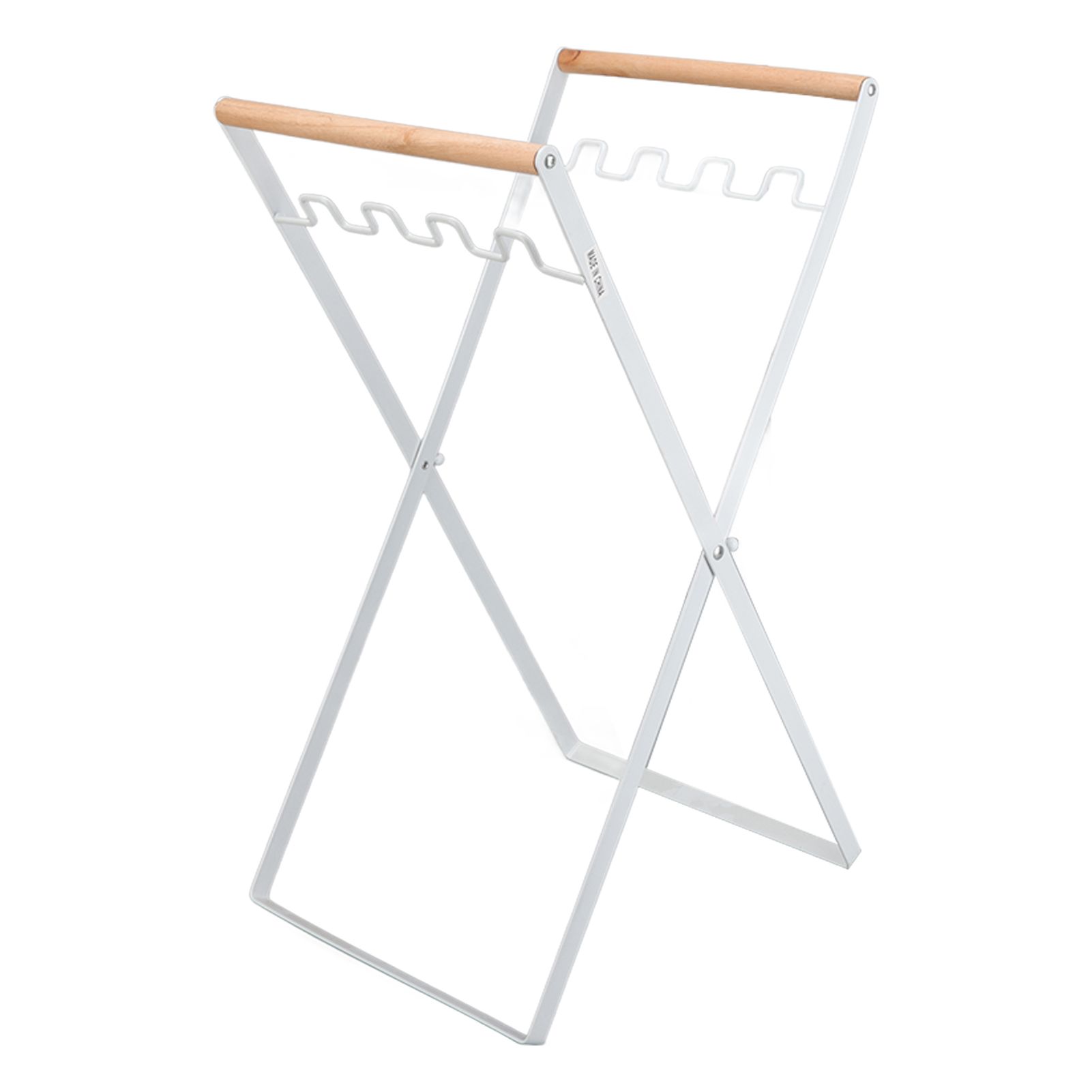 Trash Bag Holder Stand Rubber Wood Handle Iron Stand Flat Appearance Foldable Portable Garbage Bag Stand for Indoor Outdoor Use White - Image 4