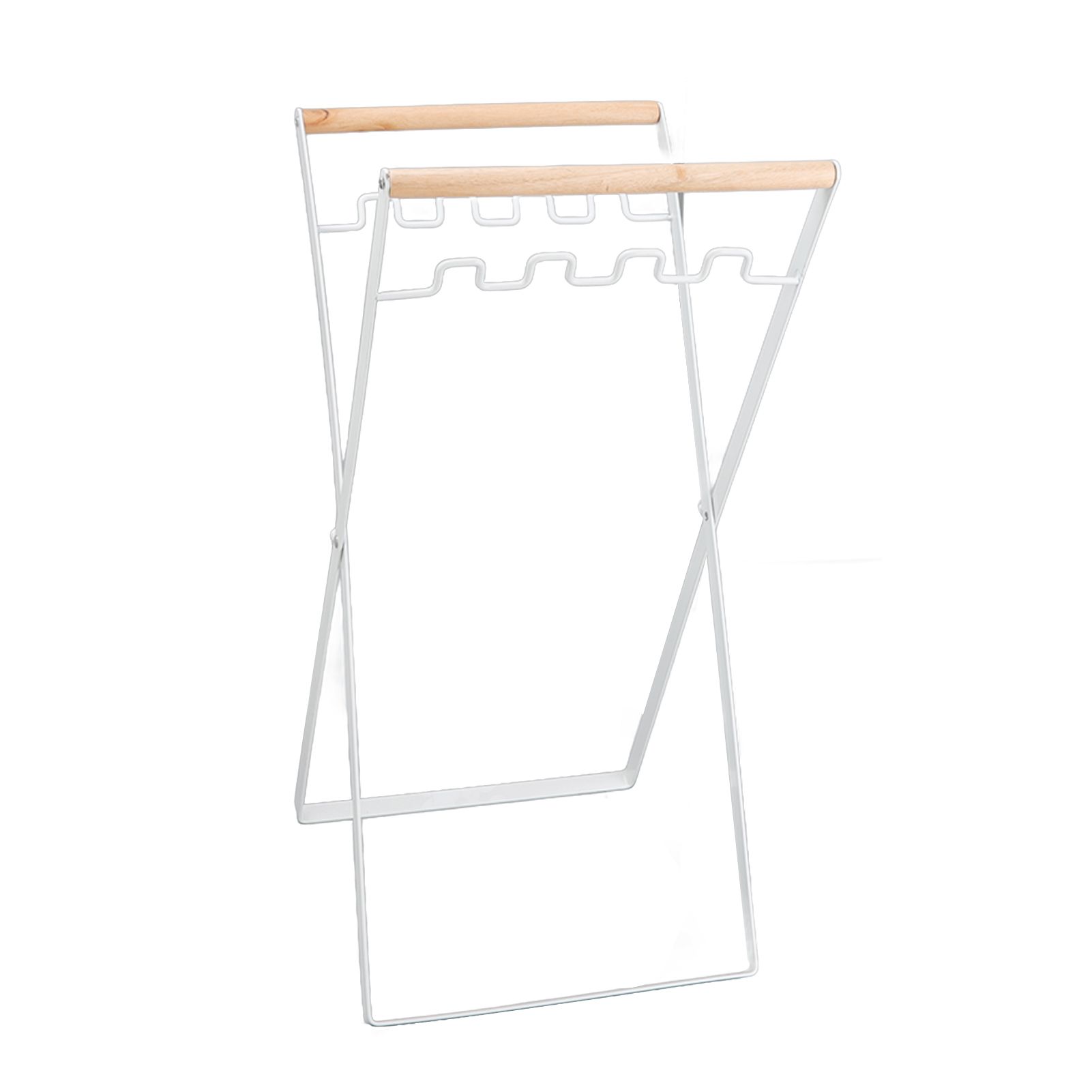 Trash Bag Holder Stand Rubber Wood Handle Iron Stand Flat Appearance Foldable Portable Garbage Bag Stand for Indoor Outdoor Use White - Image 5