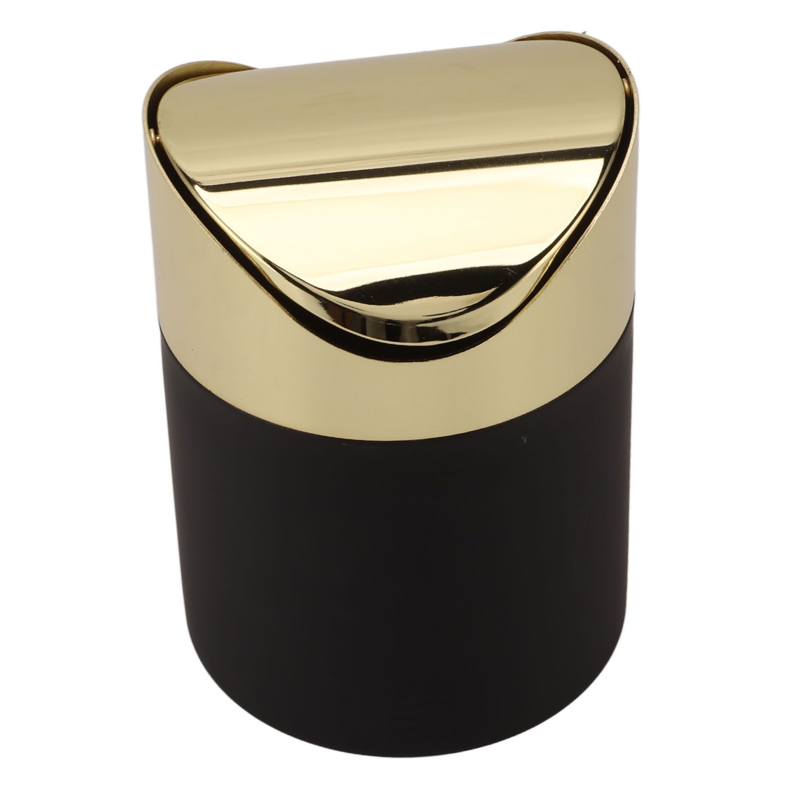 Desktop Trash Can Stainless Steel Household Mini Trash Basket Clamshell Paper Basket with Gold Lid - Image 1