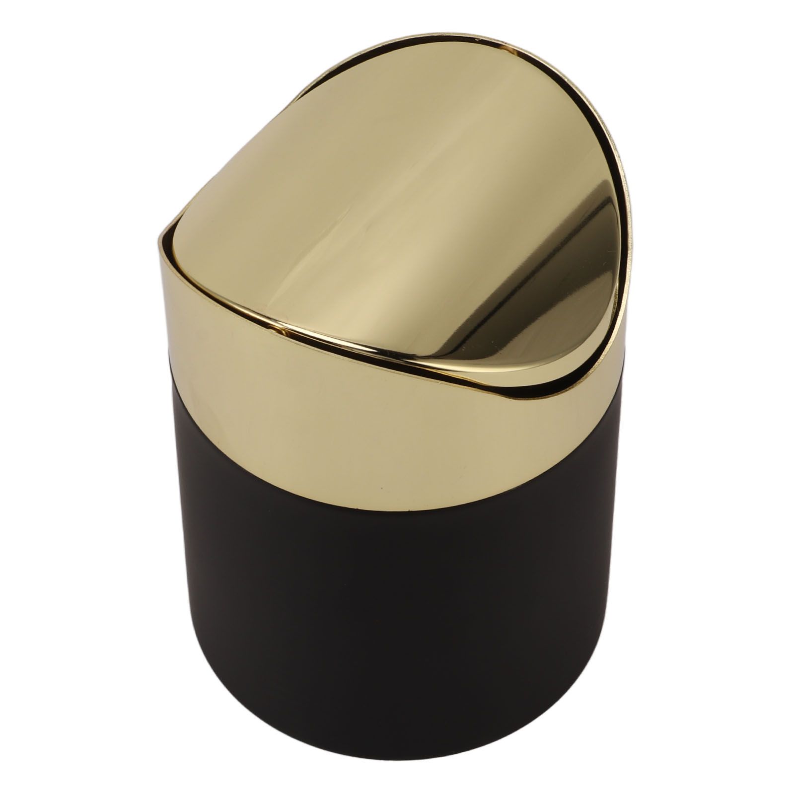Desktop Trash Can Stainless Steel Household Mini Trash Basket Clamshell Paper Basket with Gold Lid - Image 3