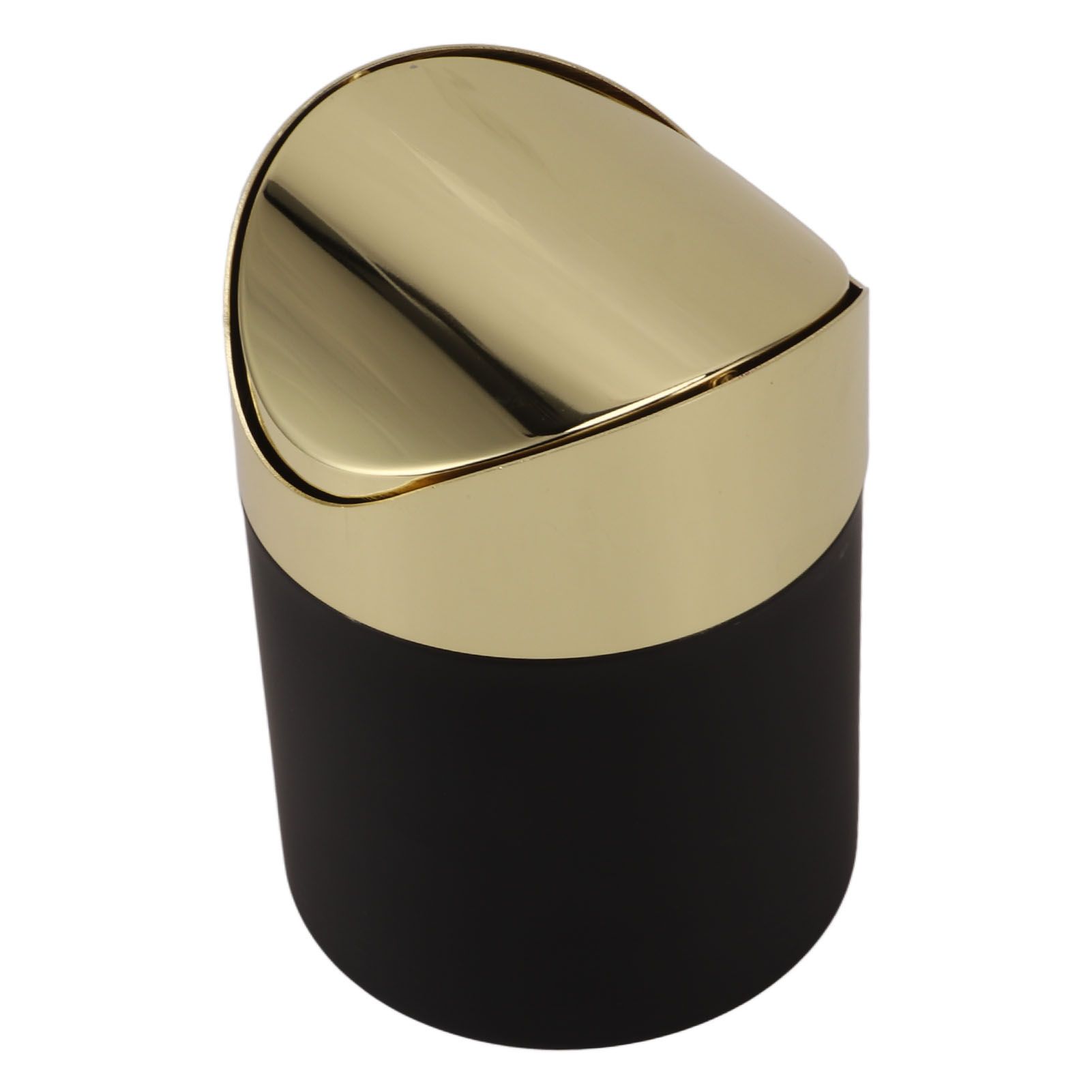 Desktop Trash Can Stainless Steel Household Mini Trash Basket Clamshell Paper Basket with Gold Lid - Image 4