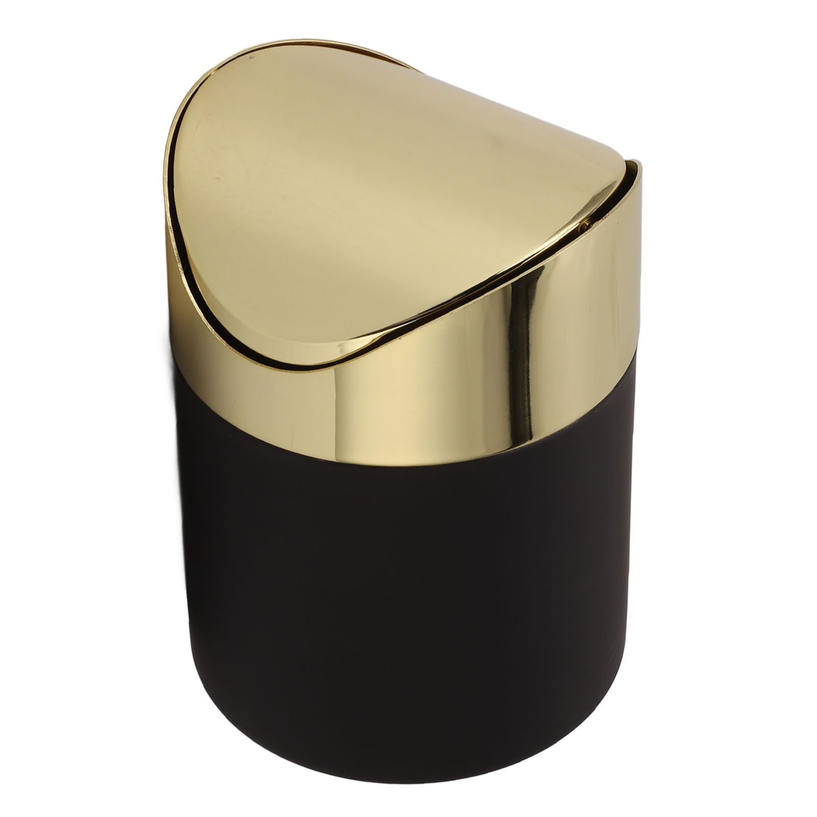 Desktop Trash Can Stainless Steel Household Mini Trash Basket Clamshell Paper Basket with Gold Lid - Image 7