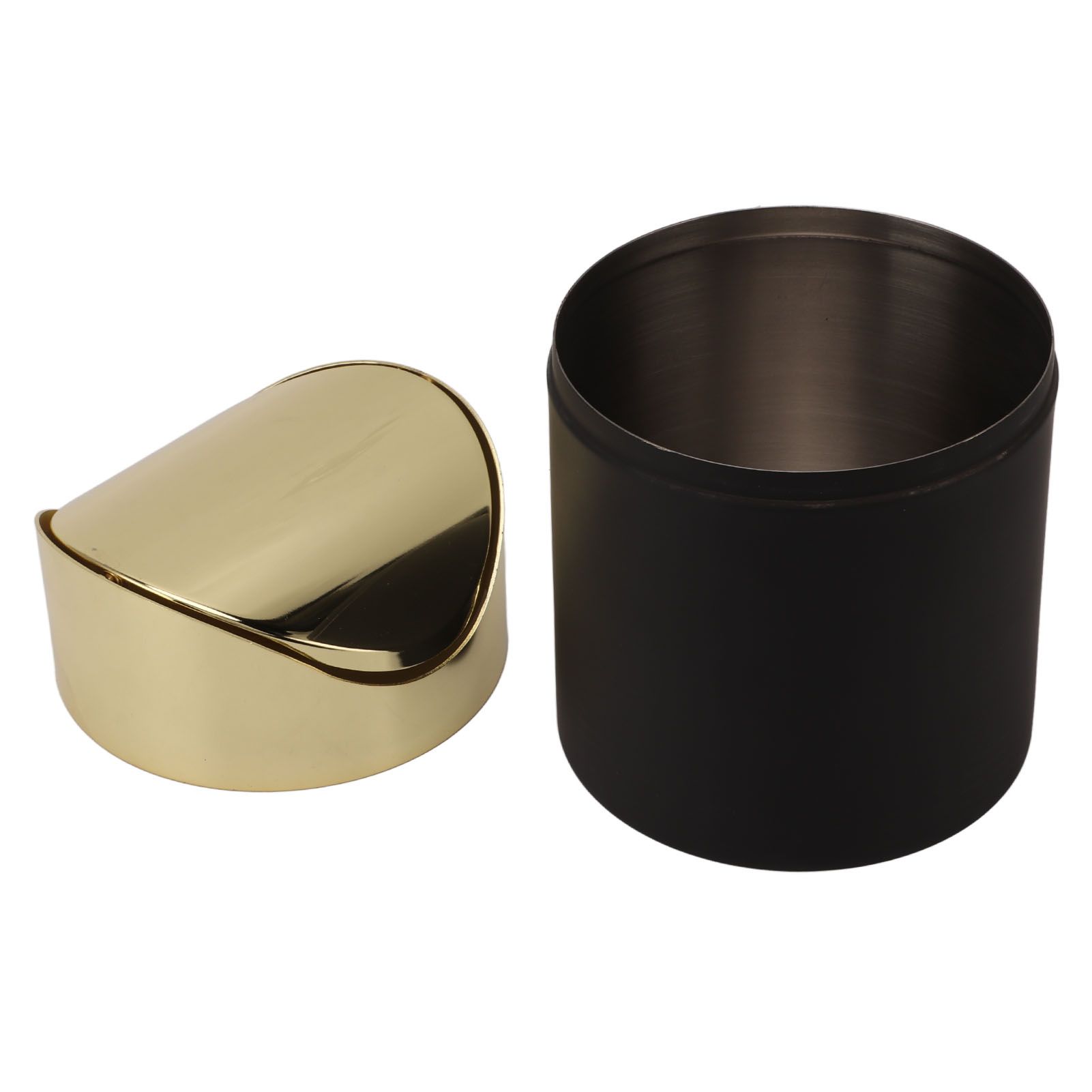 Desktop Trash Can Stainless Steel Household Mini Trash Basket Clamshell Paper Basket with Gold Lid - Image 8