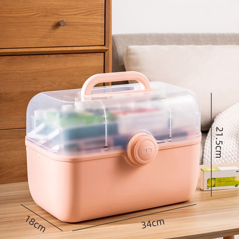 Medicine Storage Box Plastic Multi Layer Large Capacity Medicine Cabinet for Household Pink(large) - Image 2