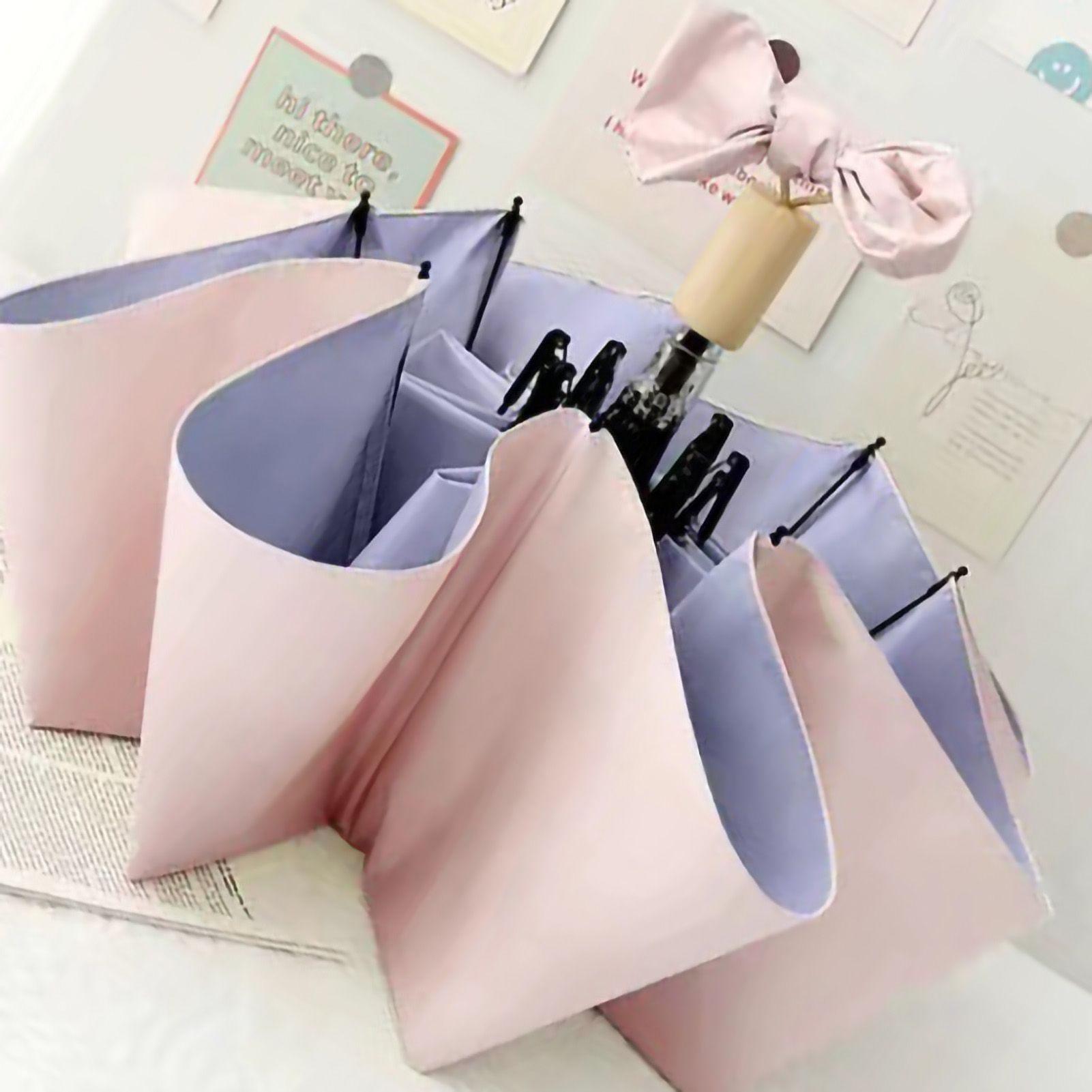 Folding Sun Umbrella UV Blocking Pure Color Black Rubber Sunscreen Umbrella for Rain Or Shine Pink and Purple - Image 4