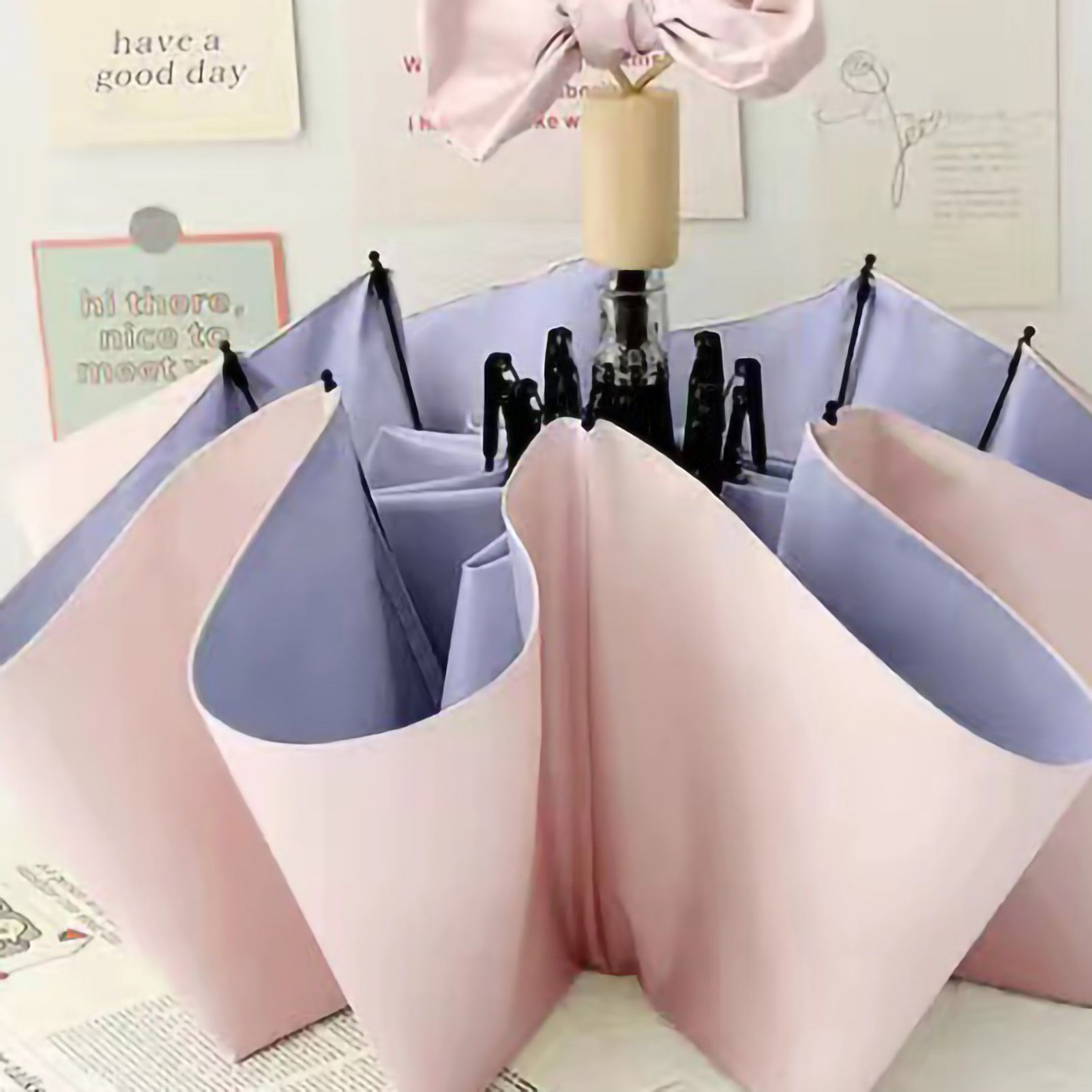 Folding Sun Umbrella UV Blocking Pure Color Black Rubber Sunscreen Umbrella for Rain Or Shine Pink and Purple - Image 5
