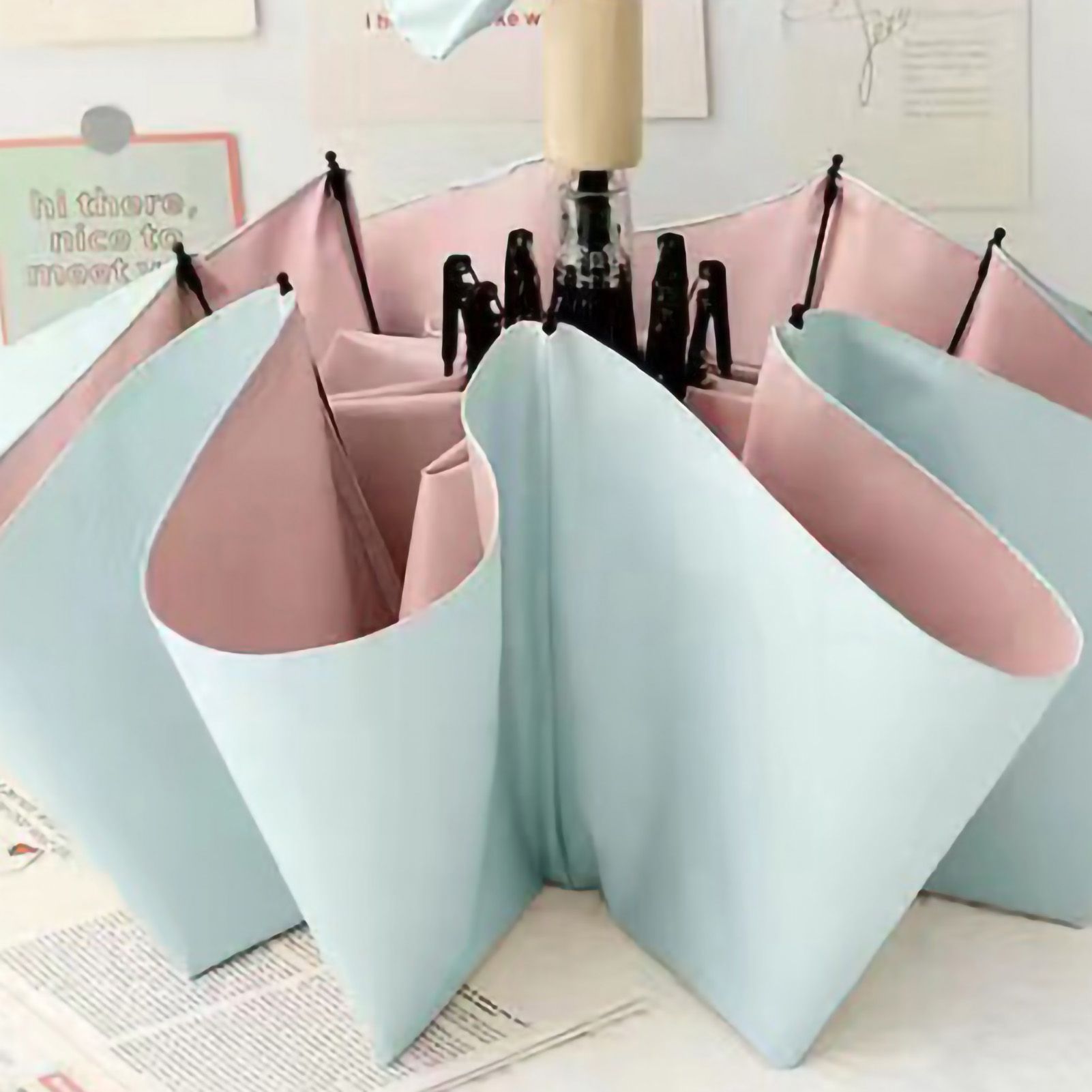Folding Sun Umbrella UV Blocking Pure Color Black Rubber Sunscreen Umbrella for Rain Or Shine Blue and Pink - Image 2