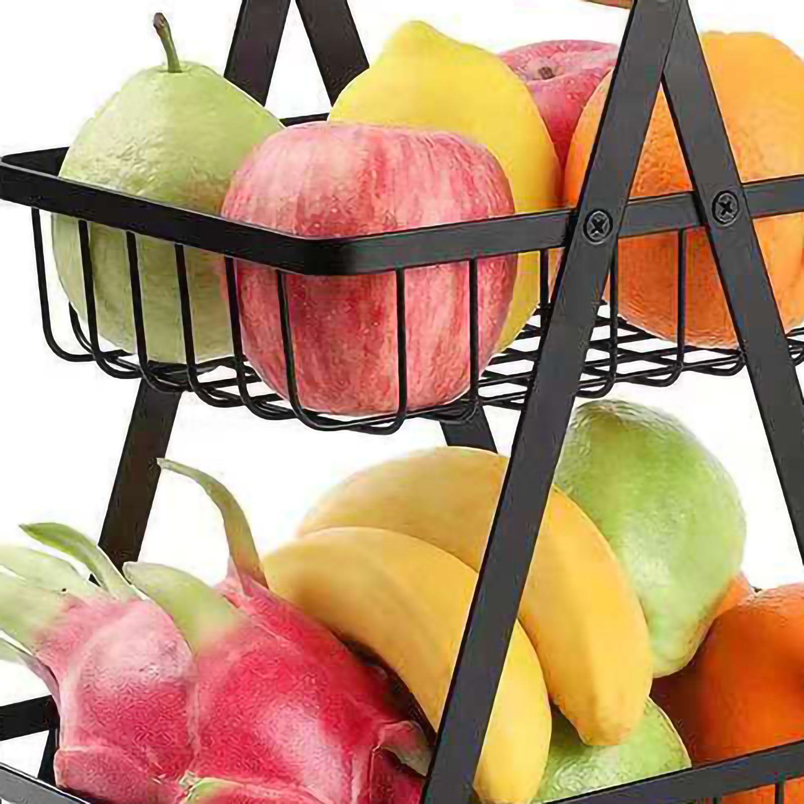 Storage Basket Iron Wood 2 Layers Detachable Fruit Vegetable Shelf Rack for Living Room Kitchen Desktop Black - Image 2